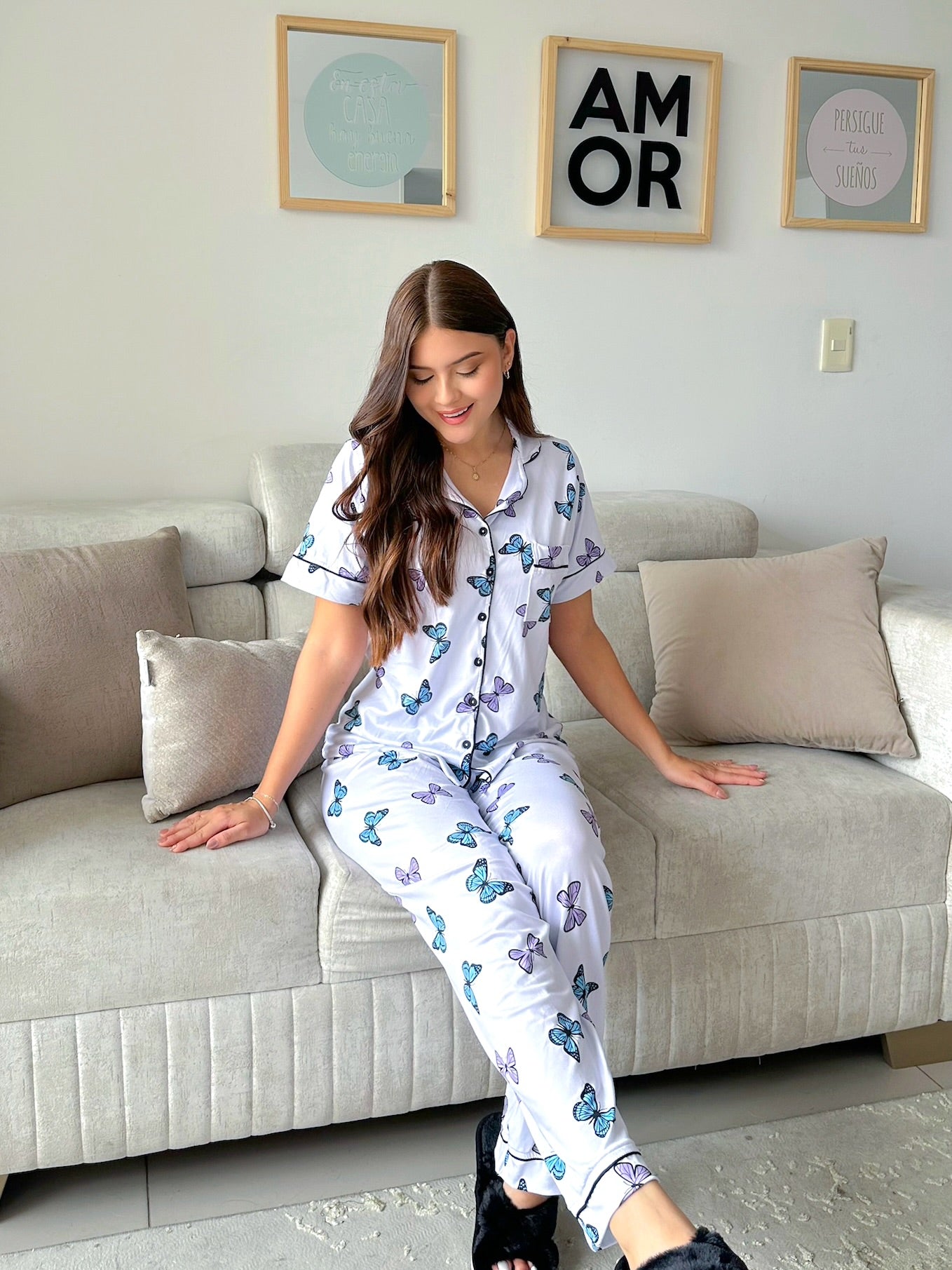 Pijama Botones Pantalón Largo Mariposas