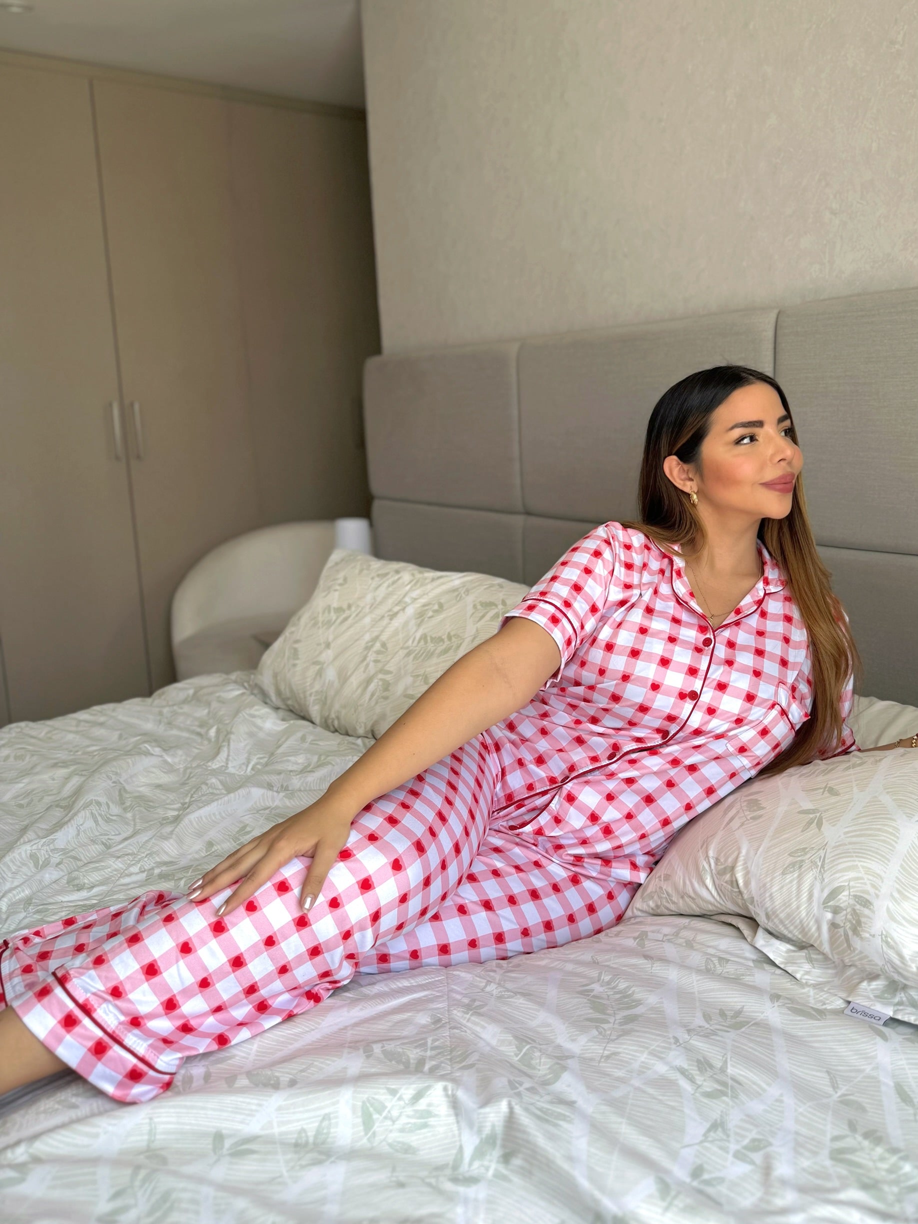 Pijama Referencia Botones Pantalón Referencia Cuadritos Corazón