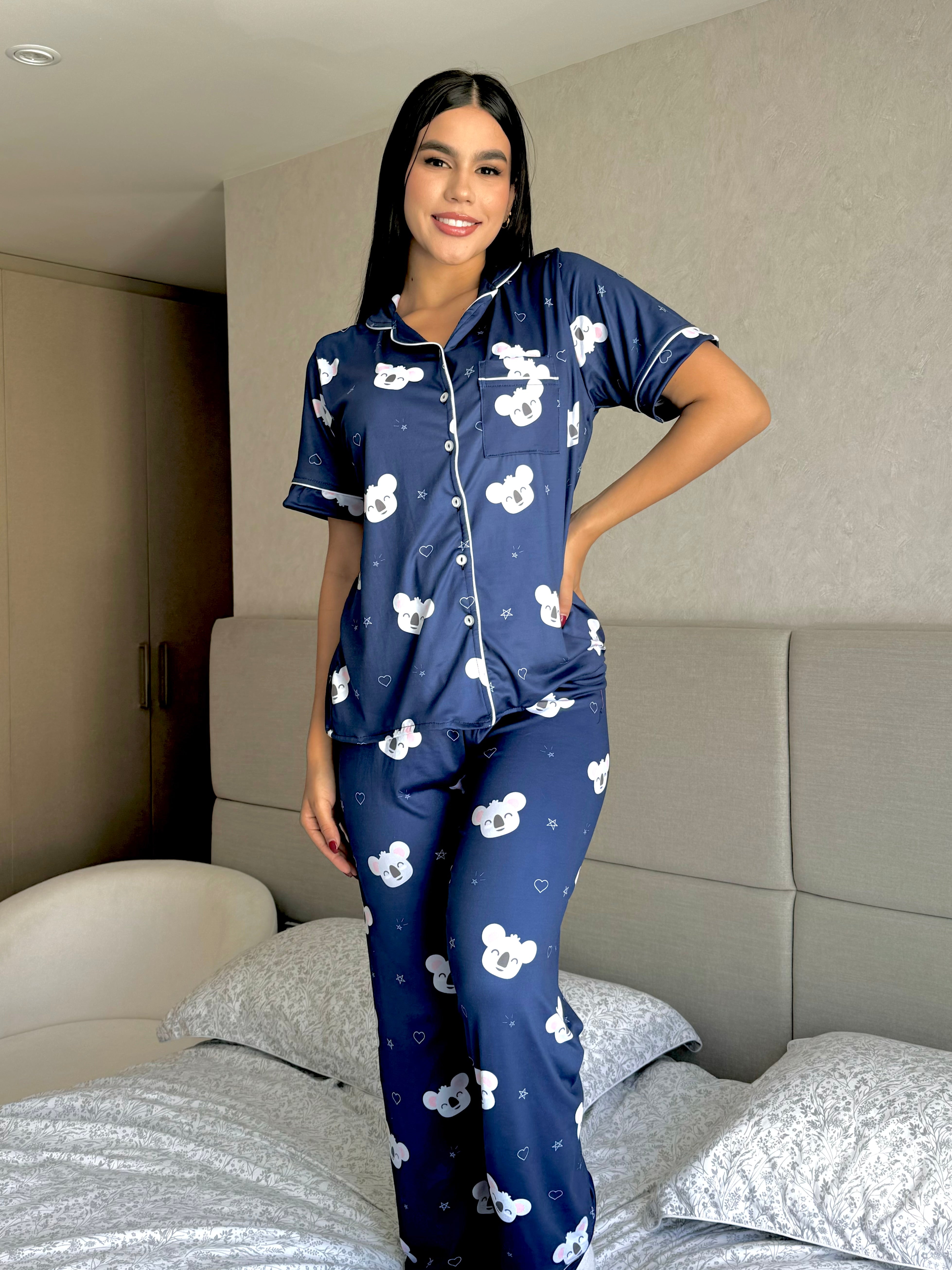Pijama botones pantalón largo print estampado koala