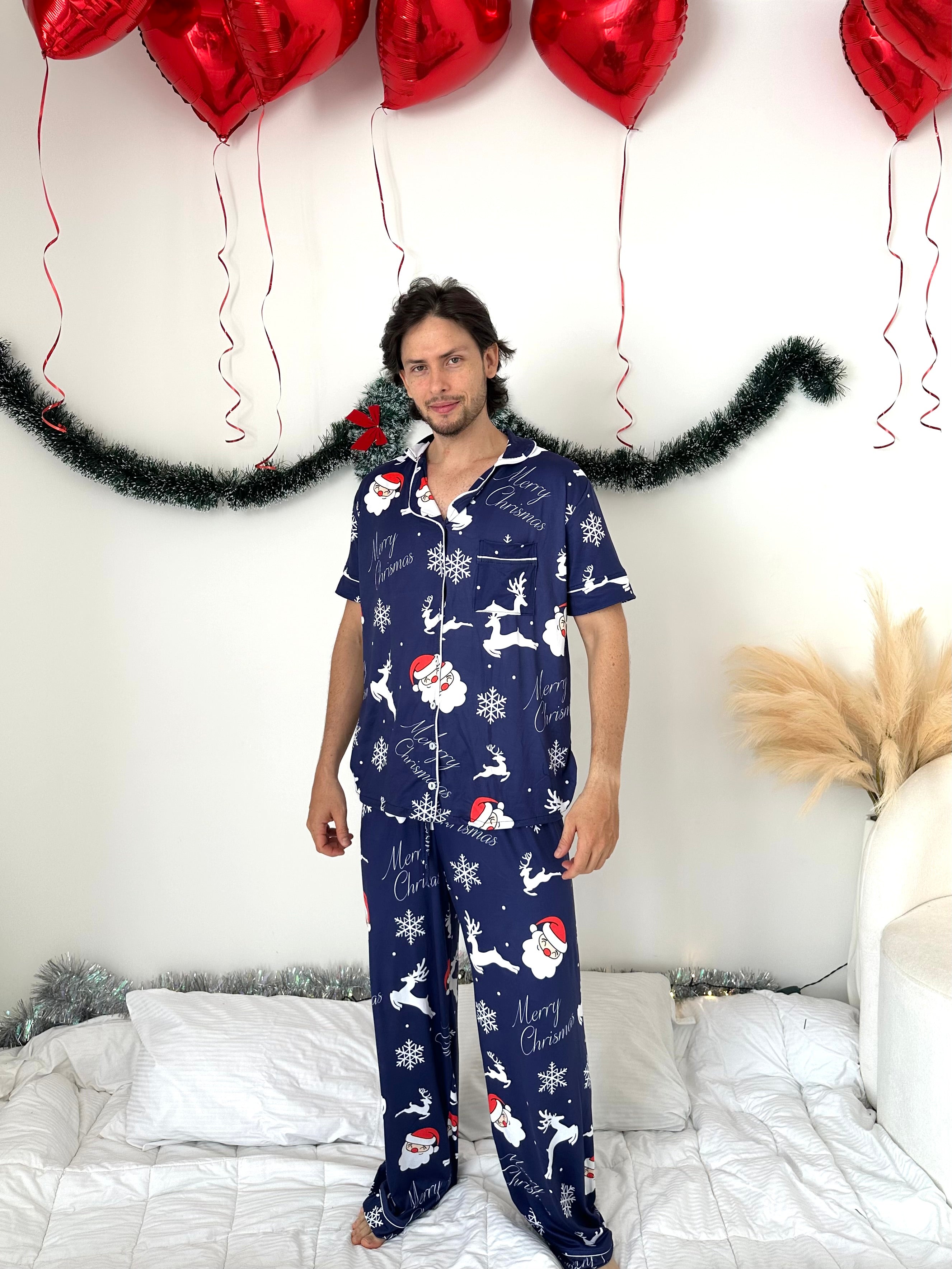 Pijama navideña de CABALLERO botones PANTALON referencia Papá Noel Azul Marino