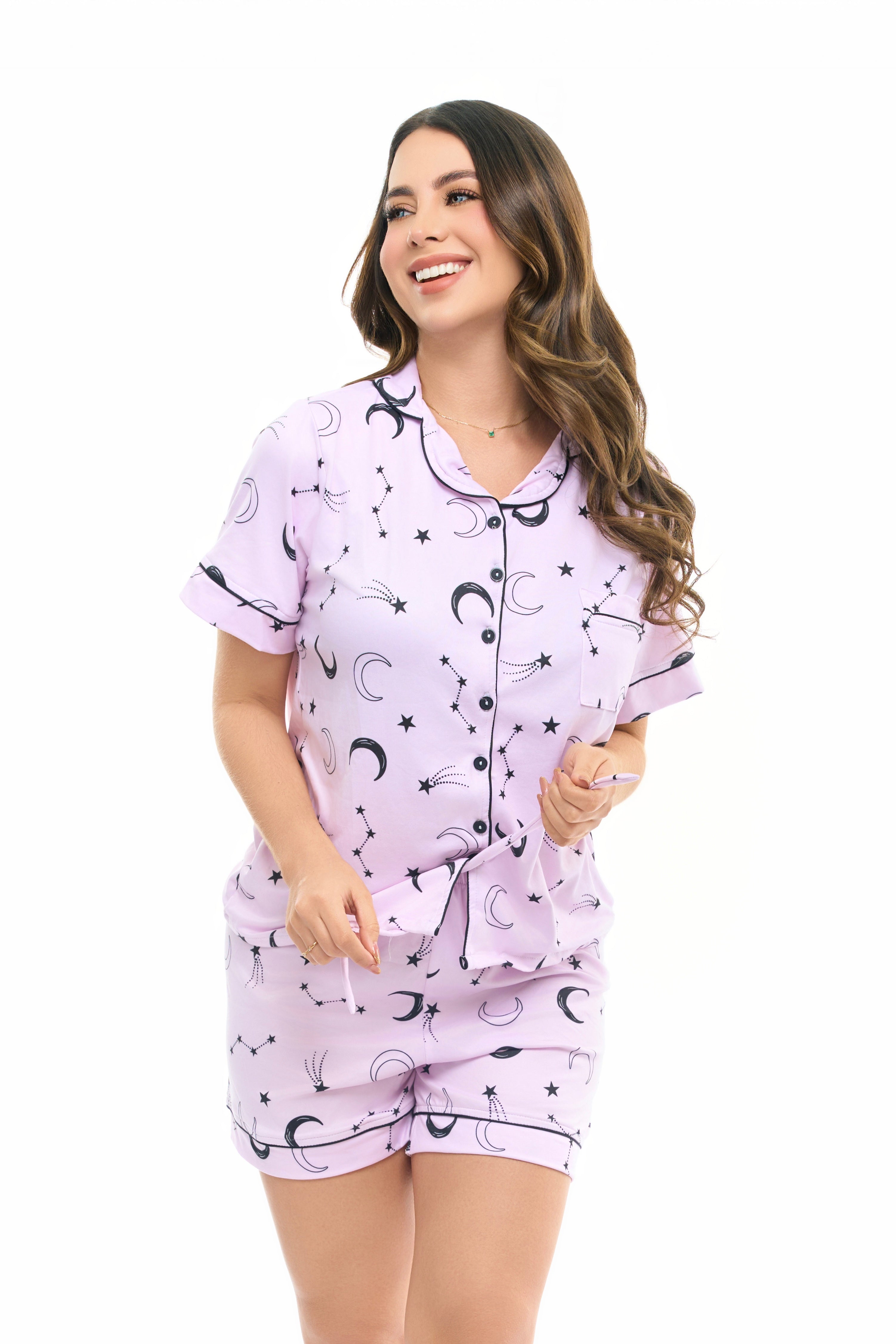 Pijama Referencia Botones Short Referencia Espacio Lila