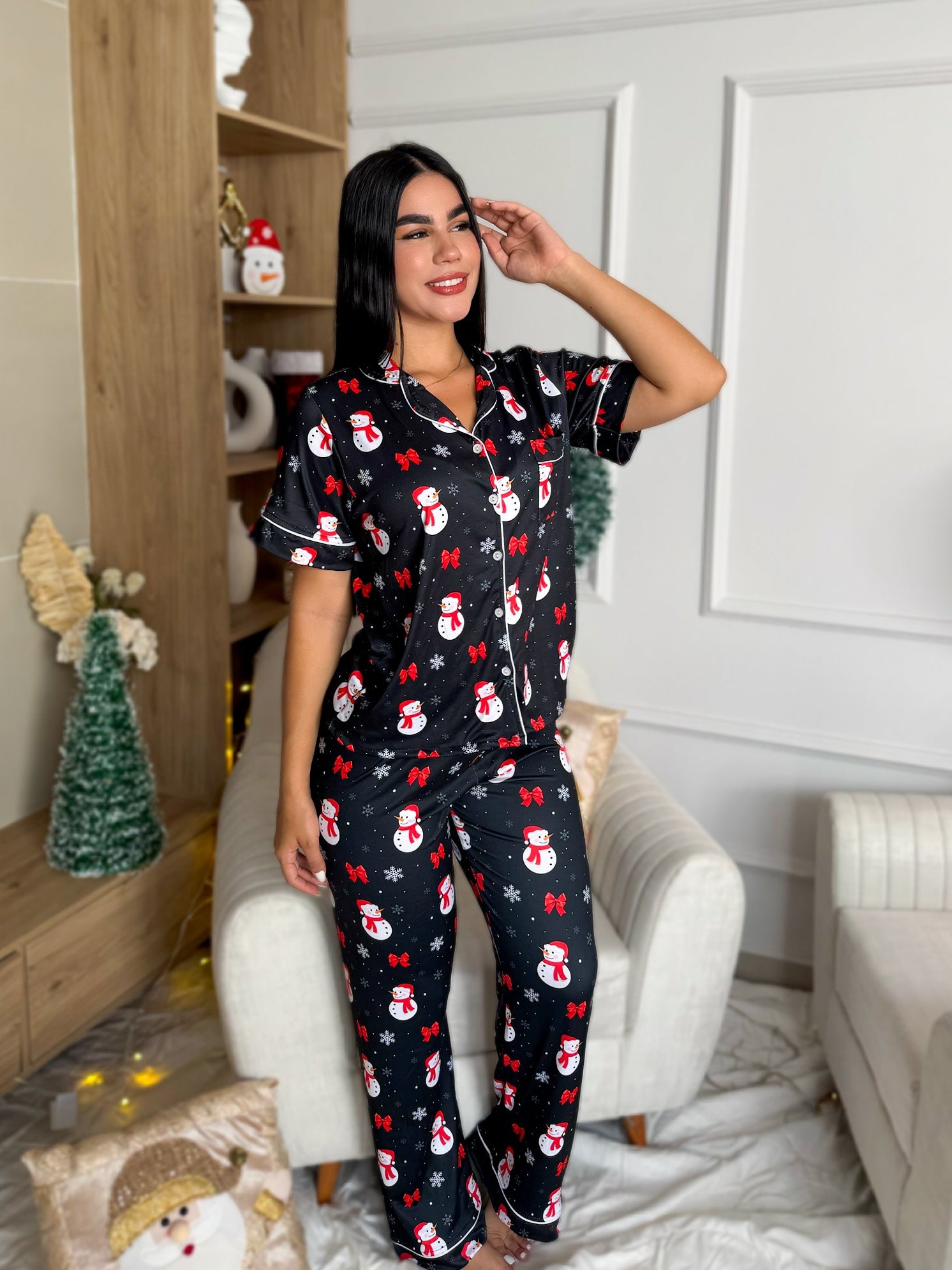 Pijama navideña de DAMA botones PANTALON referencia Negro Muñeco