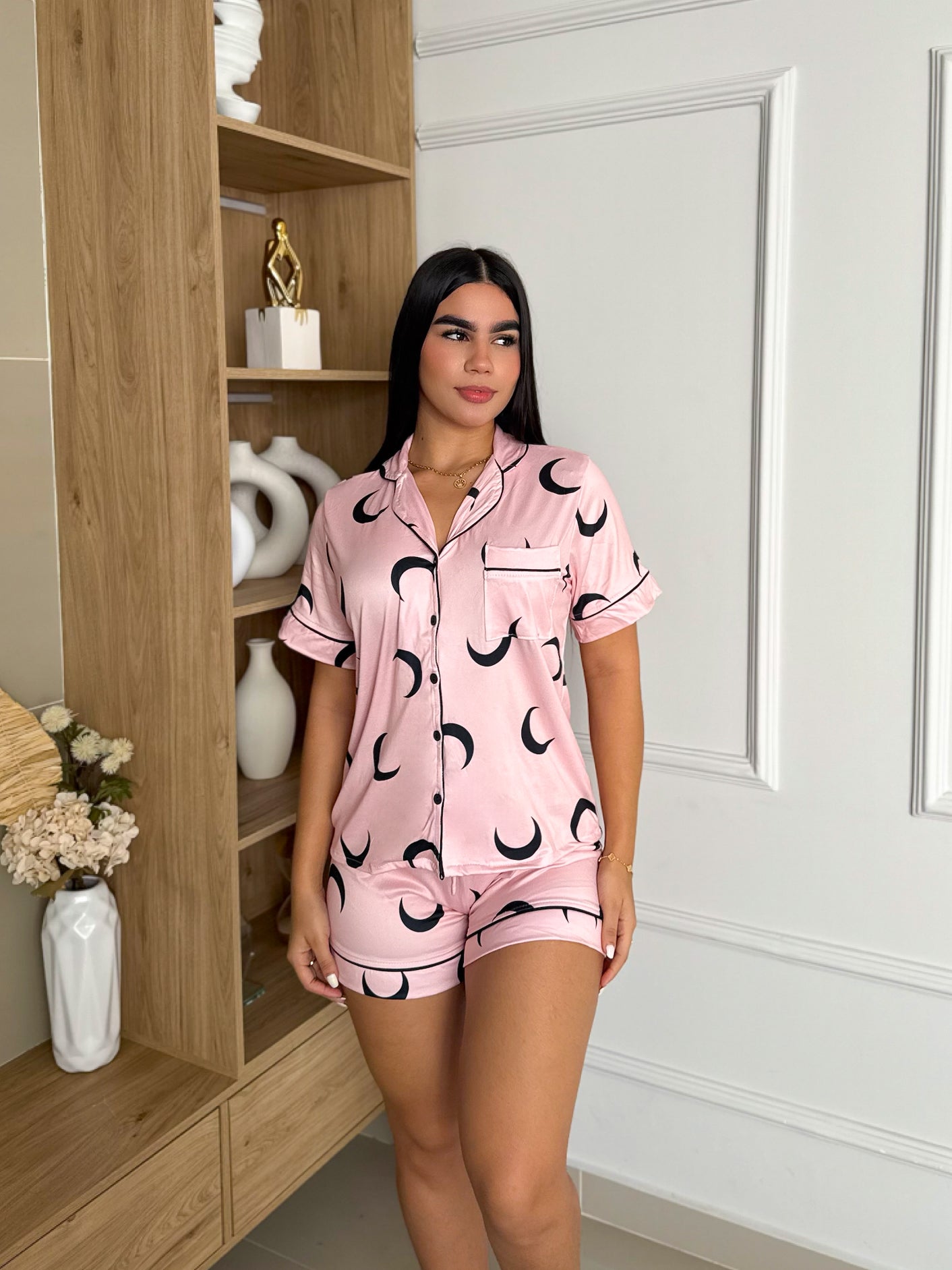 Pijama Referencia Botones Lunas Rosas