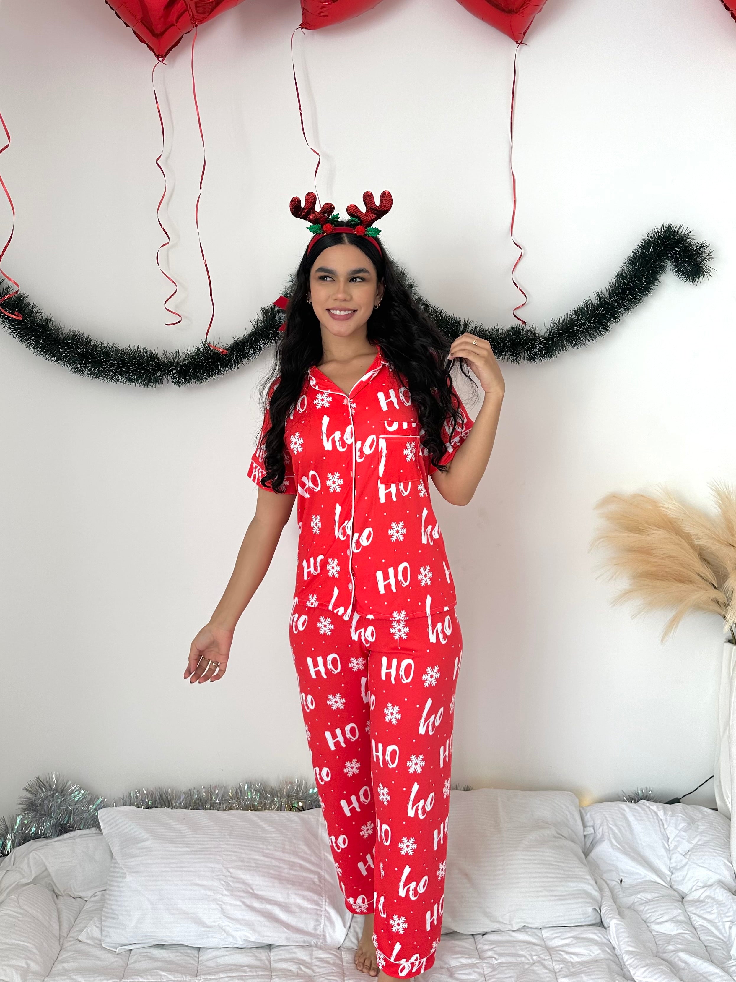 Pijama navideña de DAMA botones PANTALON referencia Ho-Ho-Ho