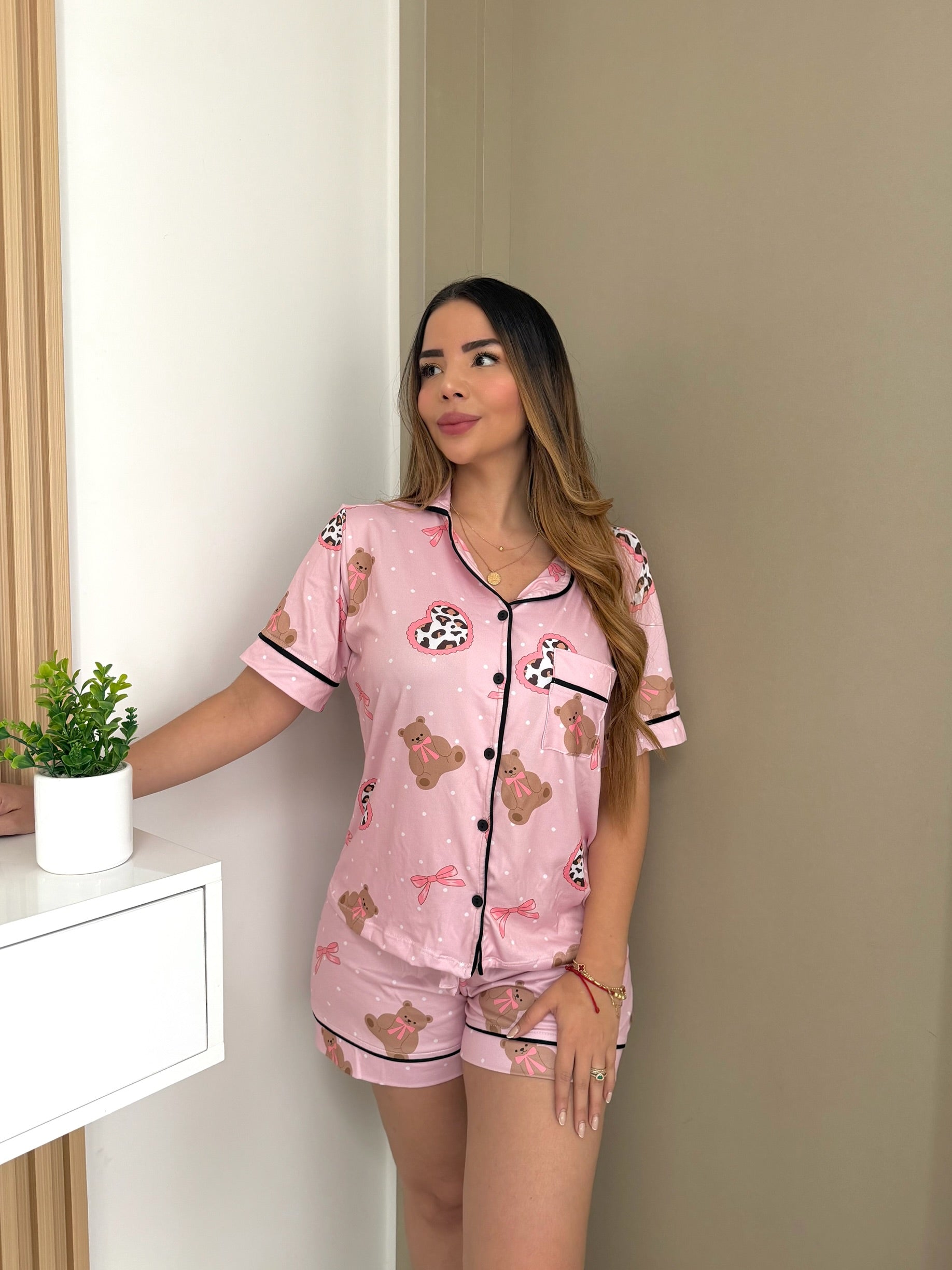 Pijama Referencia Botones Short Referencia Oso Print