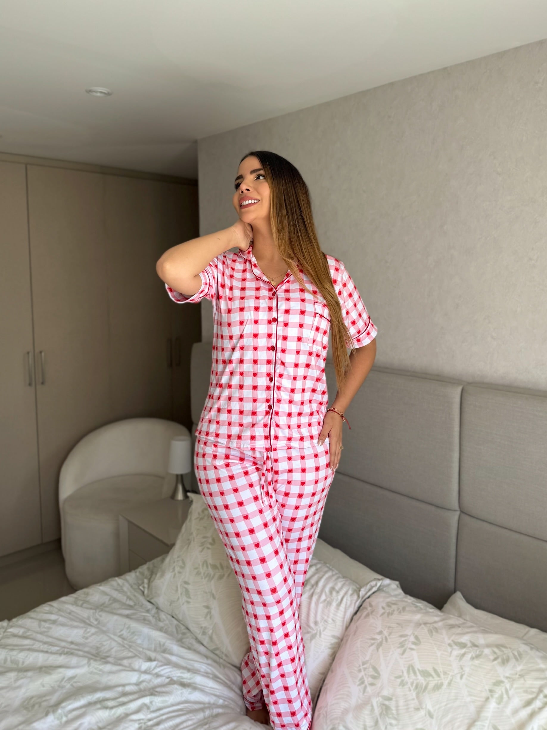 Pijama Referencia Botones Pantalón Referencia Cuadritos Corazón