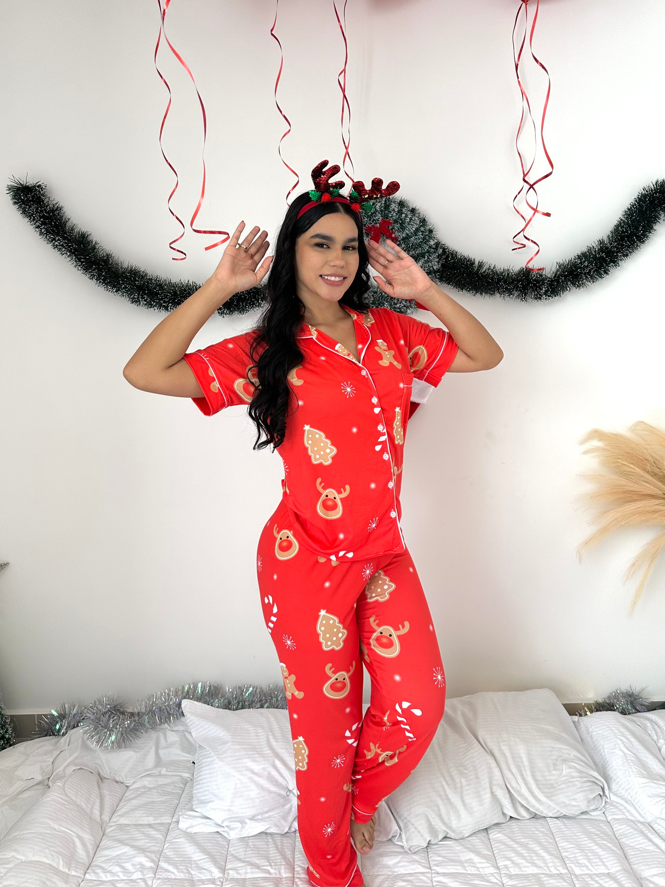 Pijama navideña de DAMA botones PANTALON referencia BASTÓN