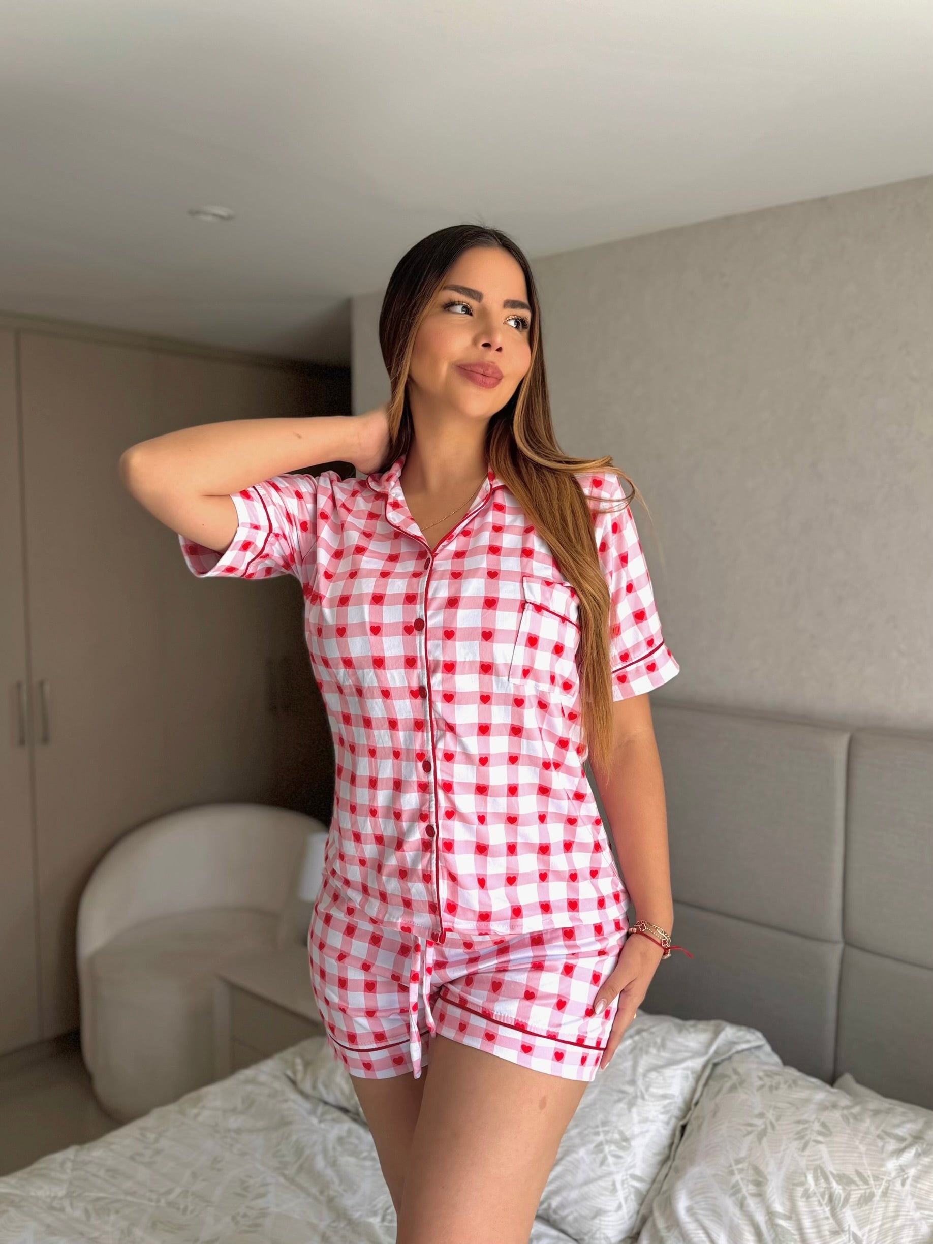 Pijama Referencia Botones Short Referencia Cuadritos