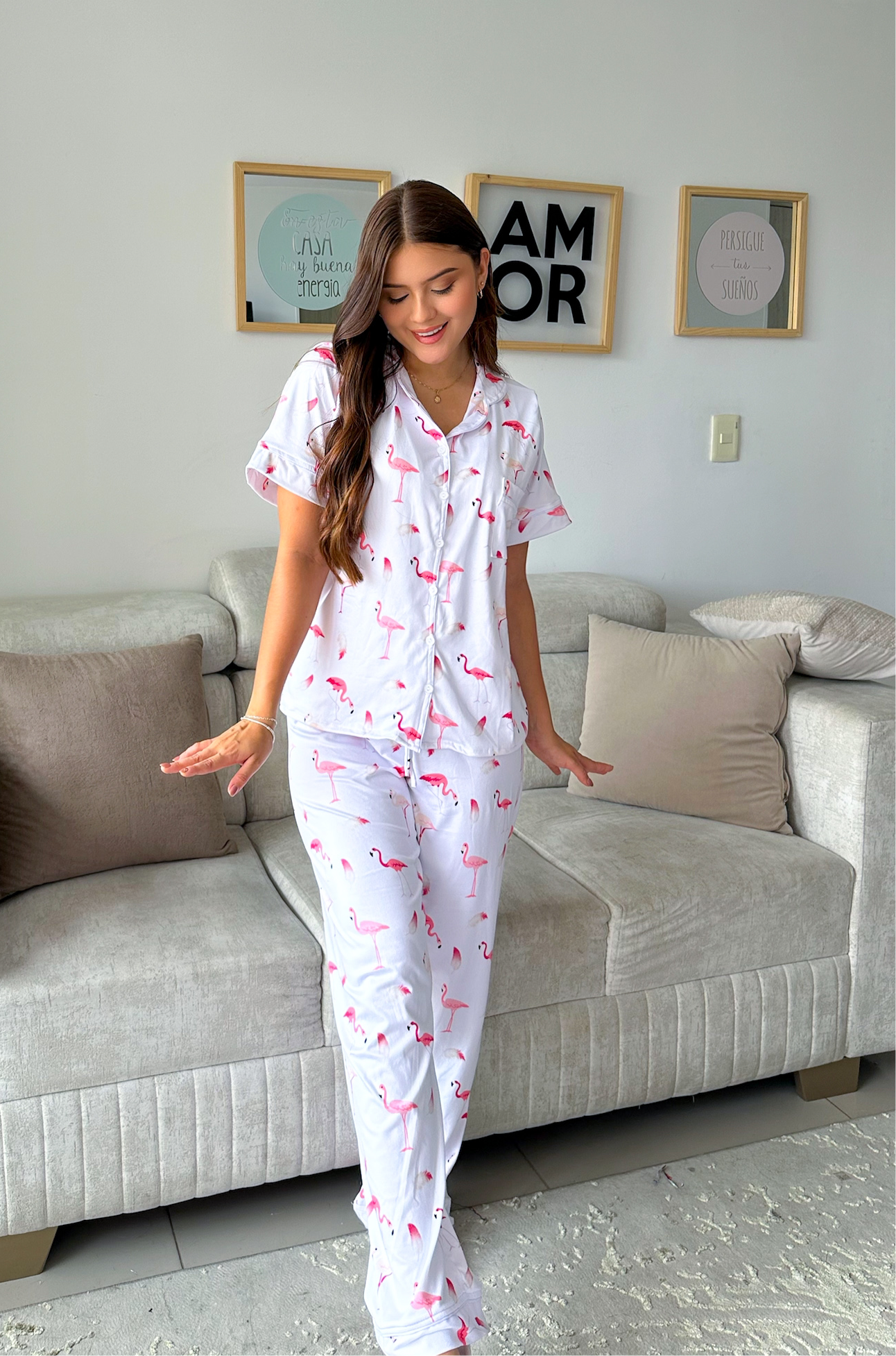 Pijama botones pantalón largo Flamingos