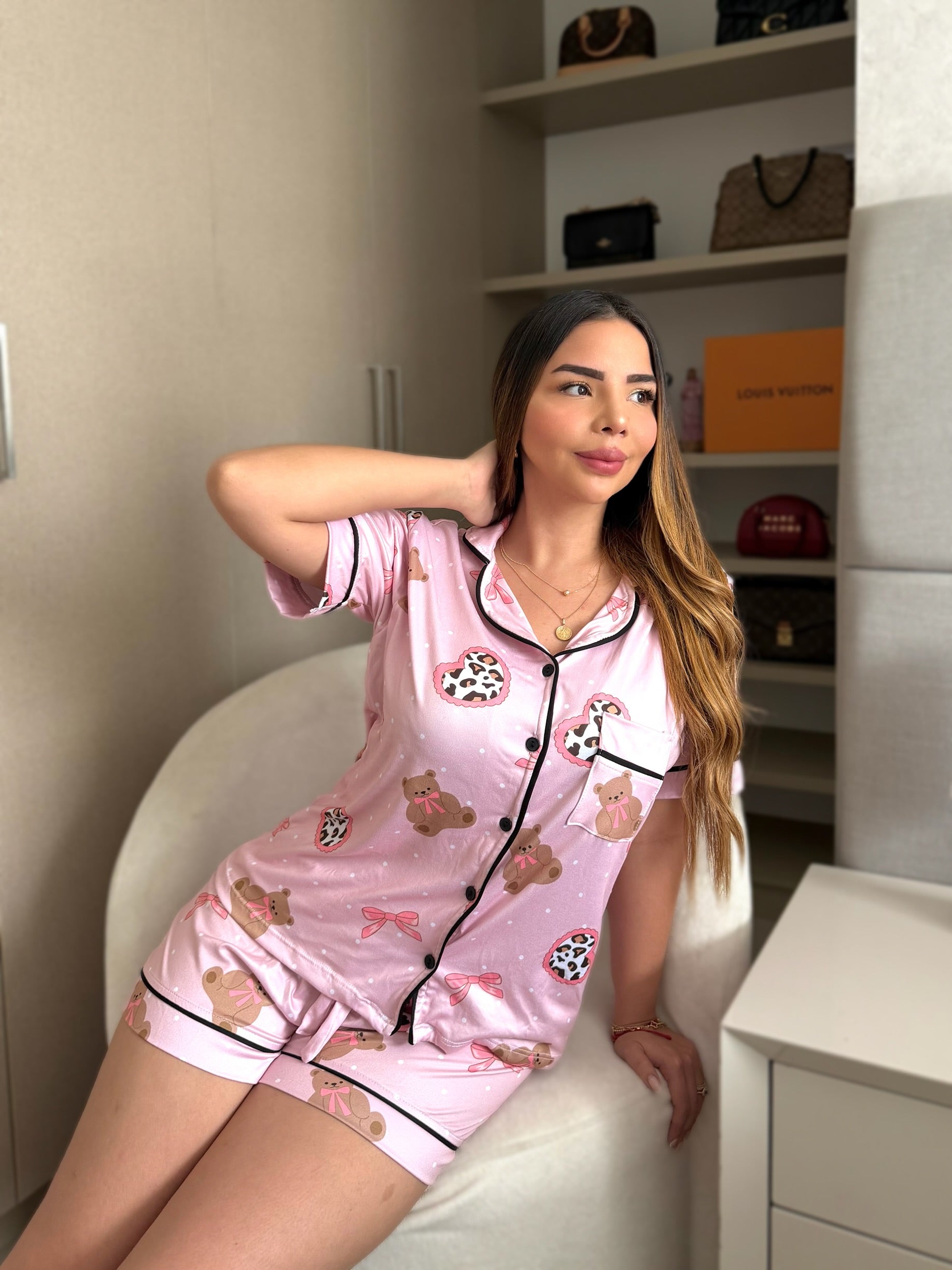 Pijama Referencia Botones Short Referencia Oso Print