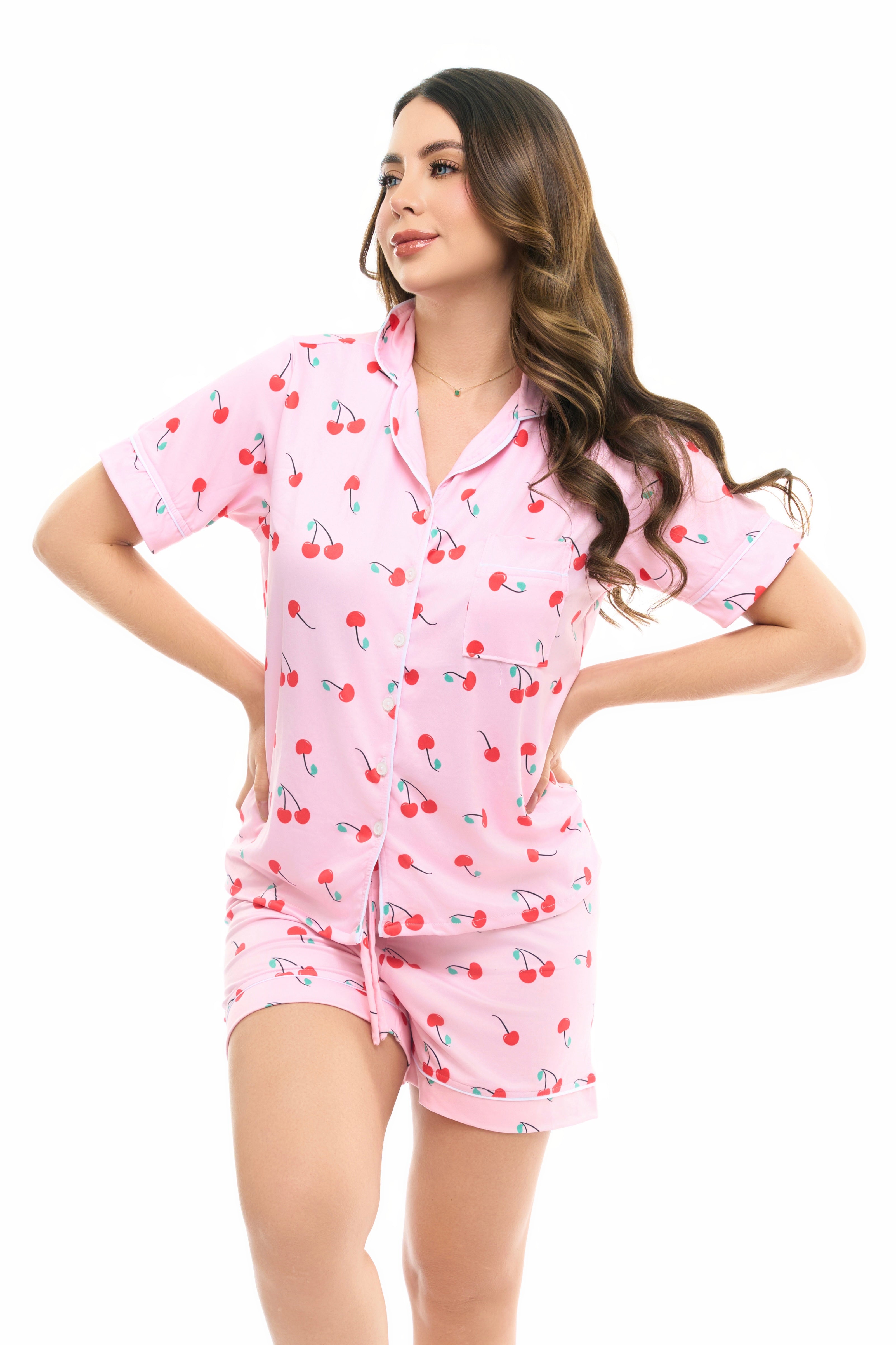 Pijama Referencia Botones Short Referencia Cerezas