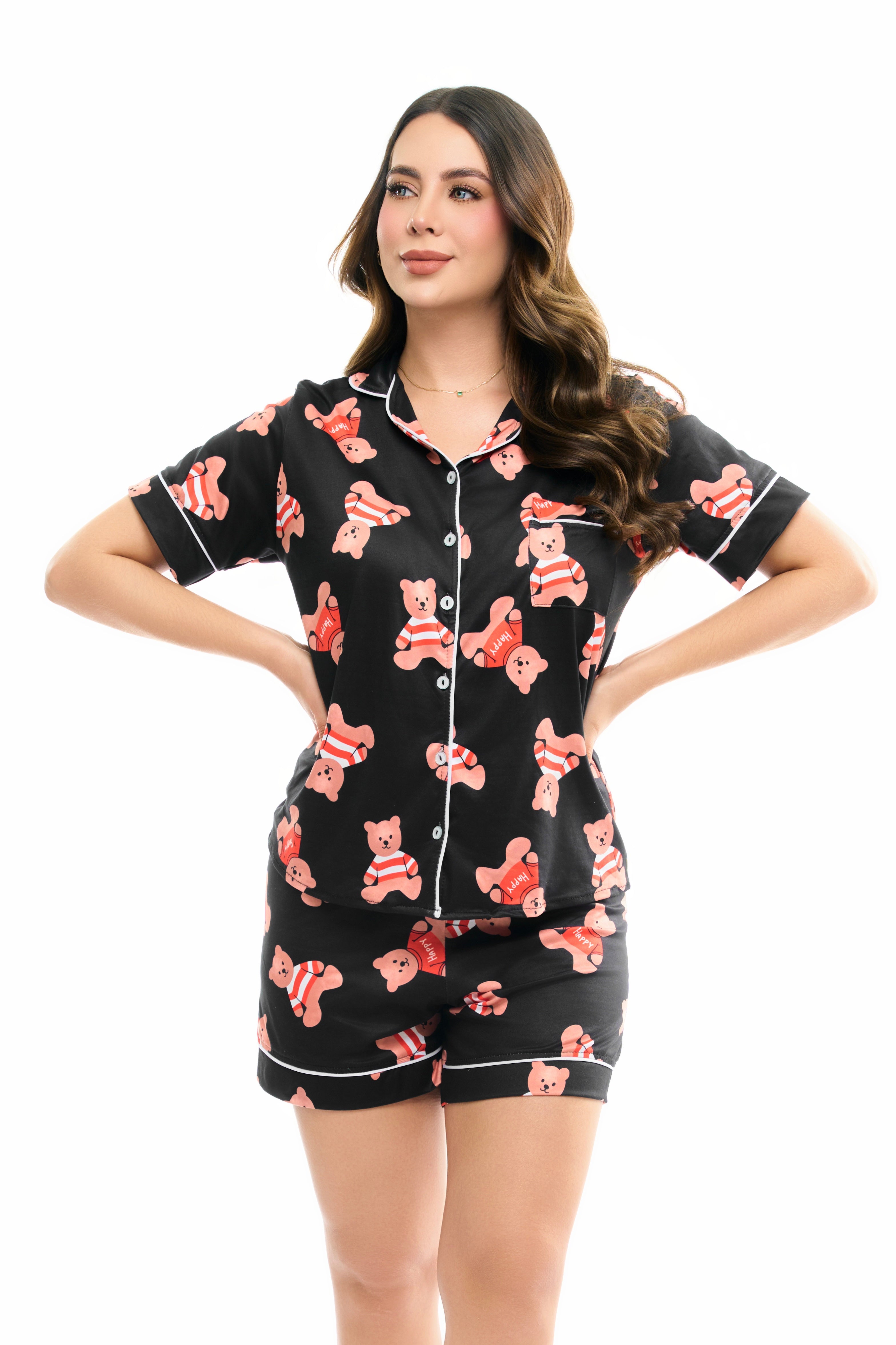 Pijama Referencia Botones Short Referencia Ositos Rojos