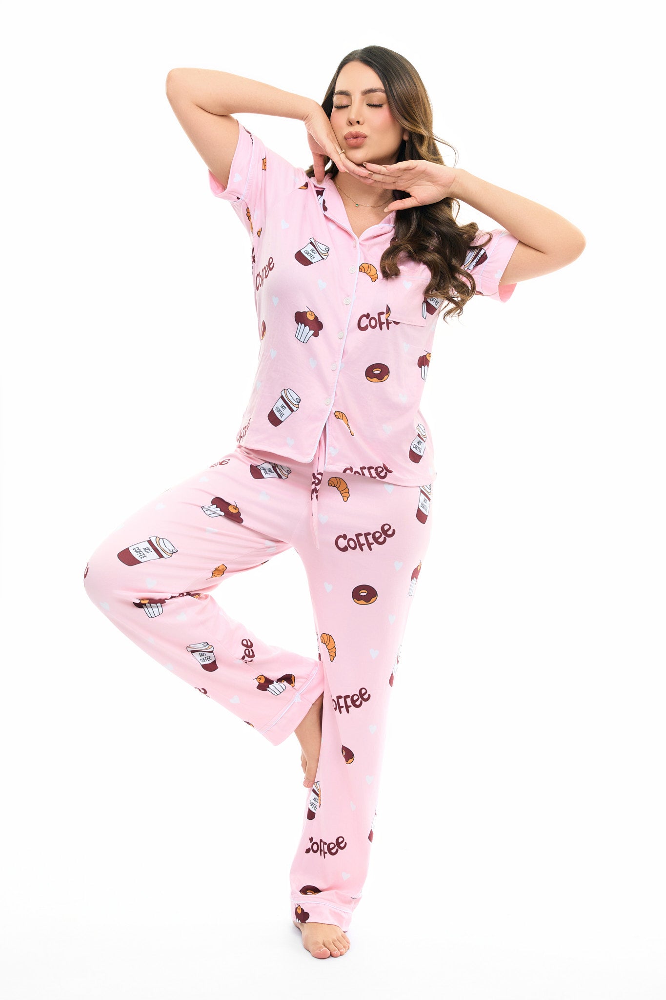 Pijama botones pantalón largo referencia coffee