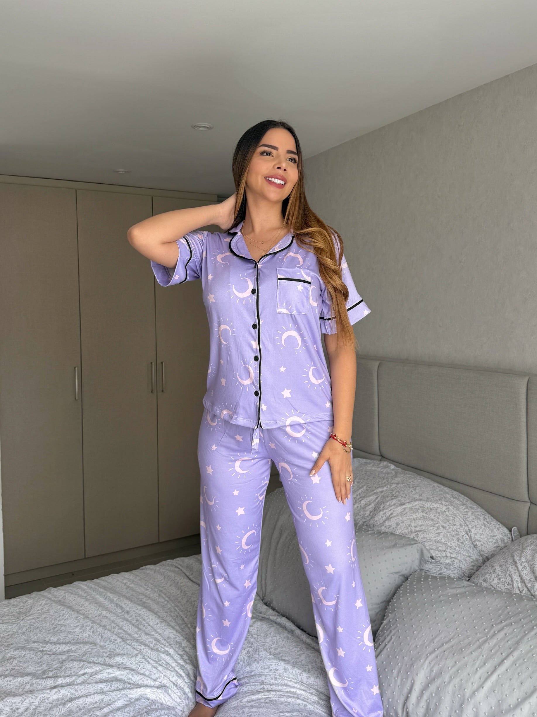 Pijama Referencia Botones Pantalón Referencia Espacio Lila