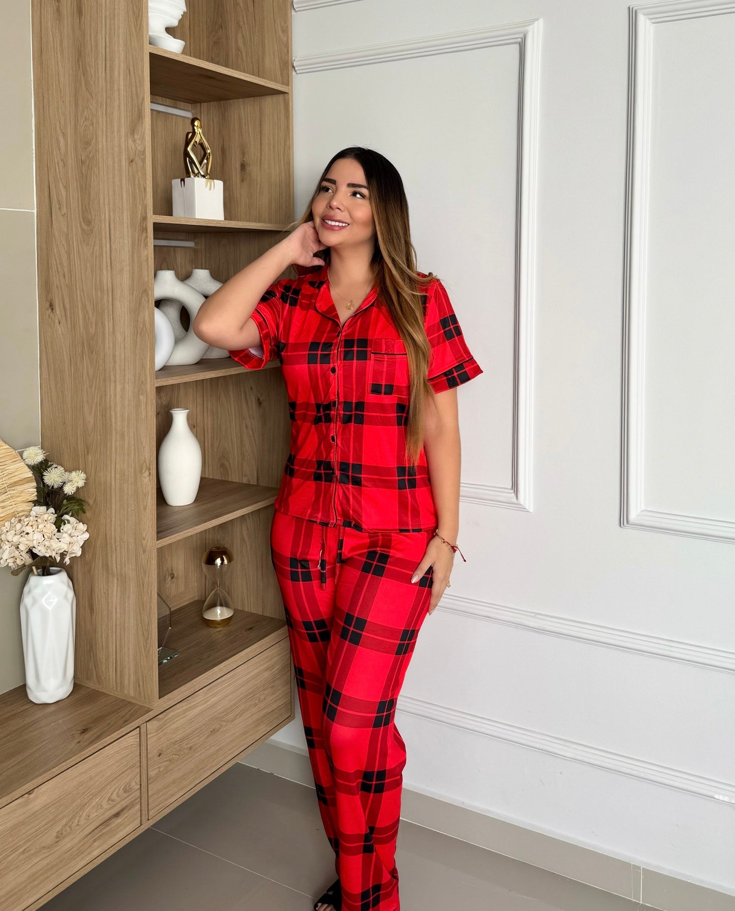 Pijama Botones Mujer Pantalón Cuadros Pareja