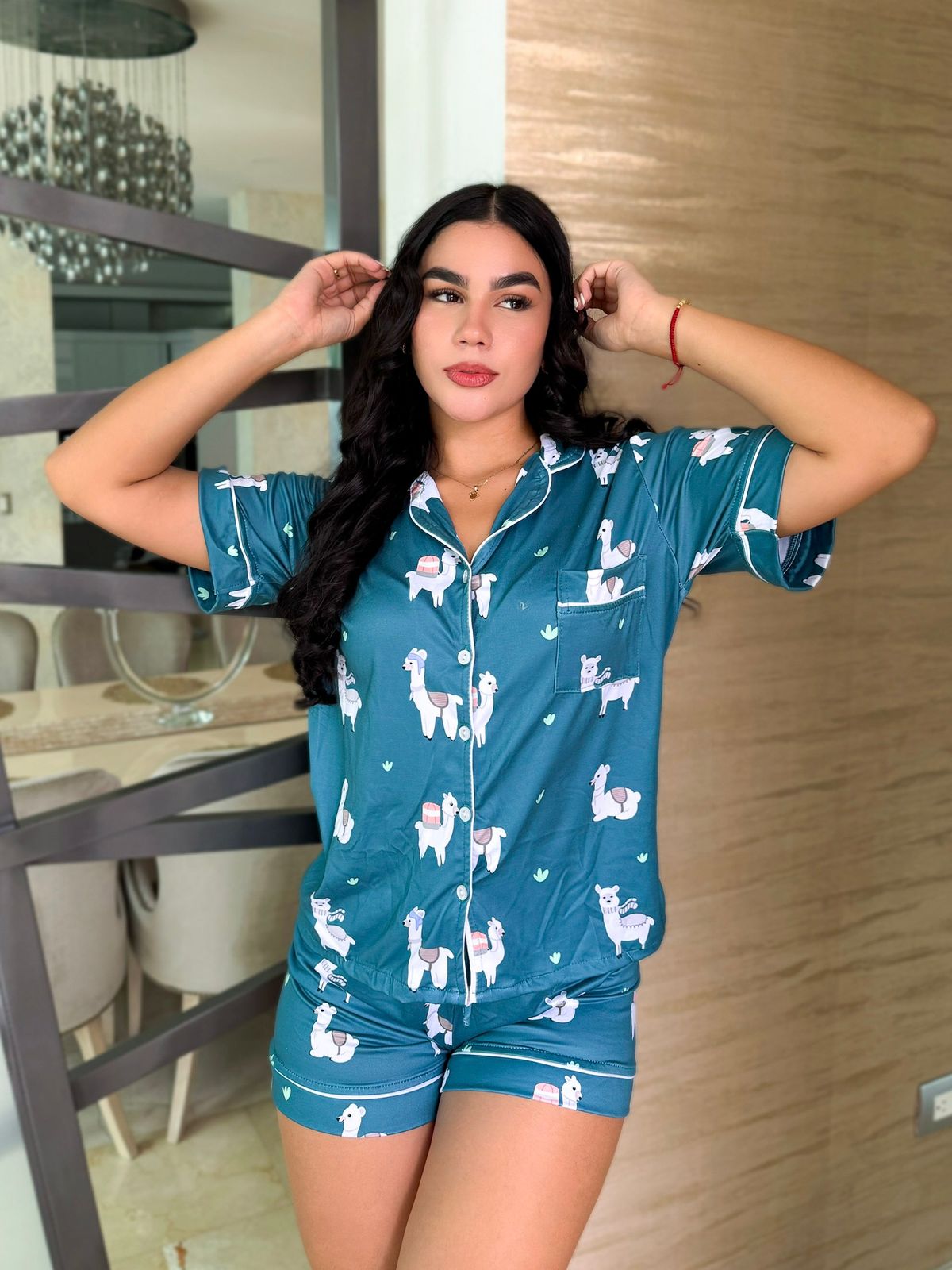 Pijama Referencia Botones Short Referencia Alpaca Azul