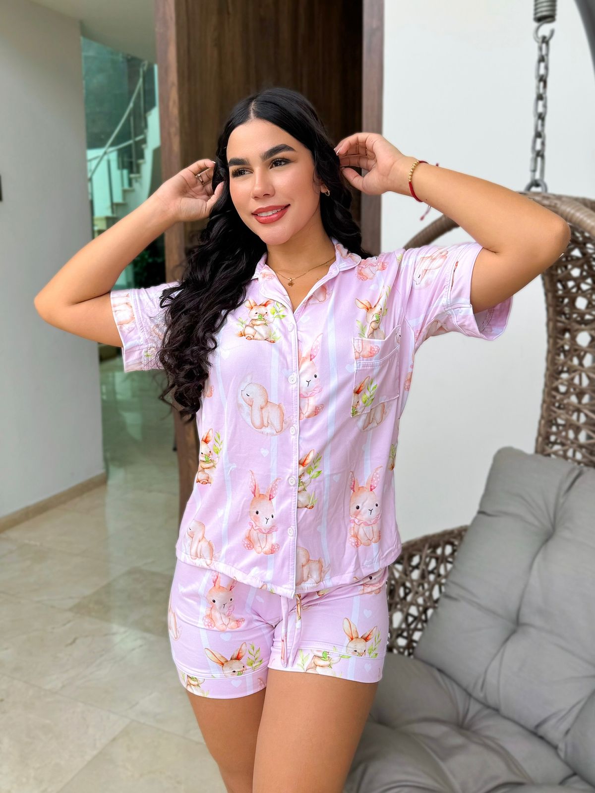 Pijama Referencia Botones Short Referencia Conejito De Campo Rosa