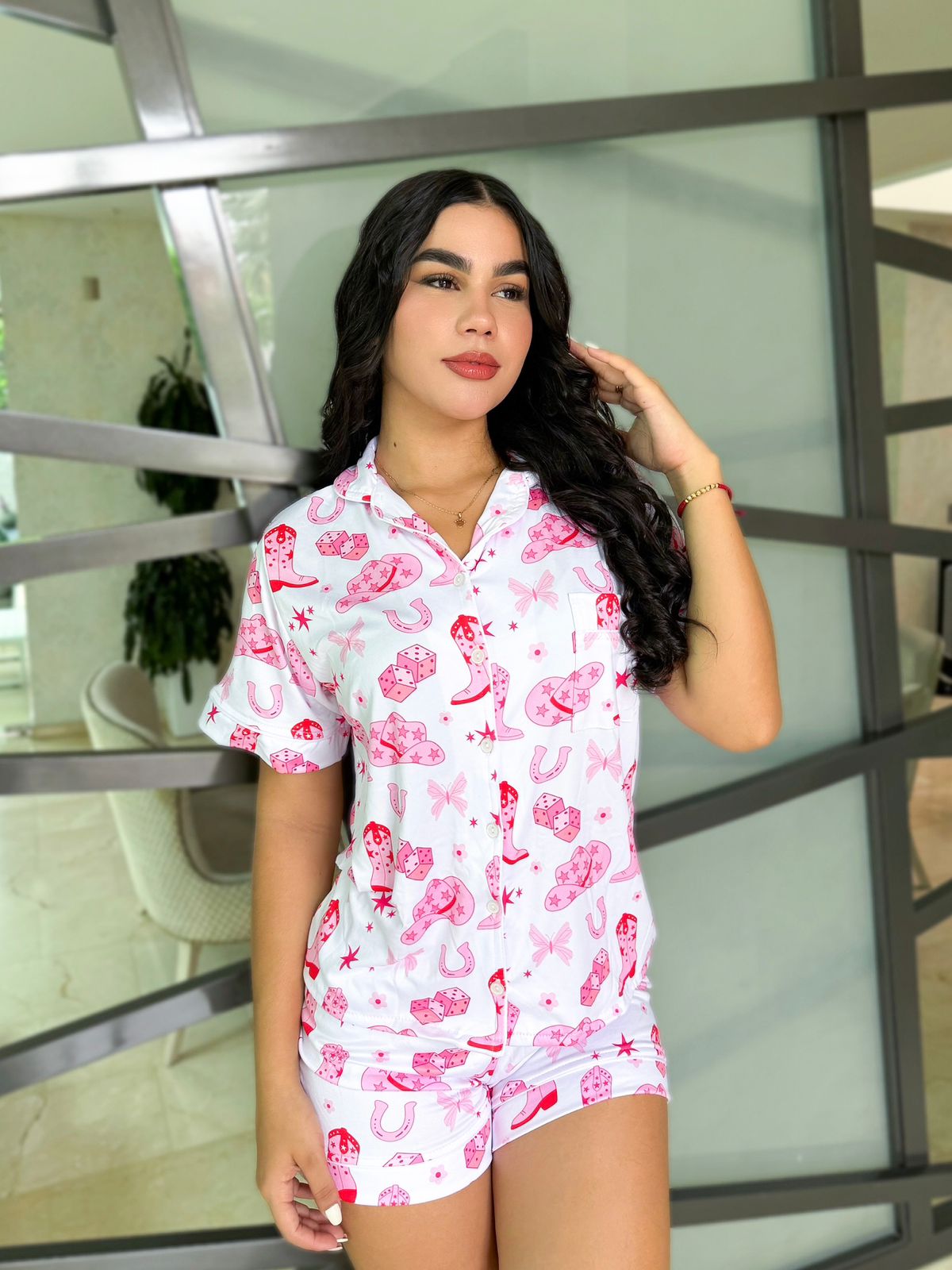 Pijama Referencia Botones Short Referencia Texana Rosa