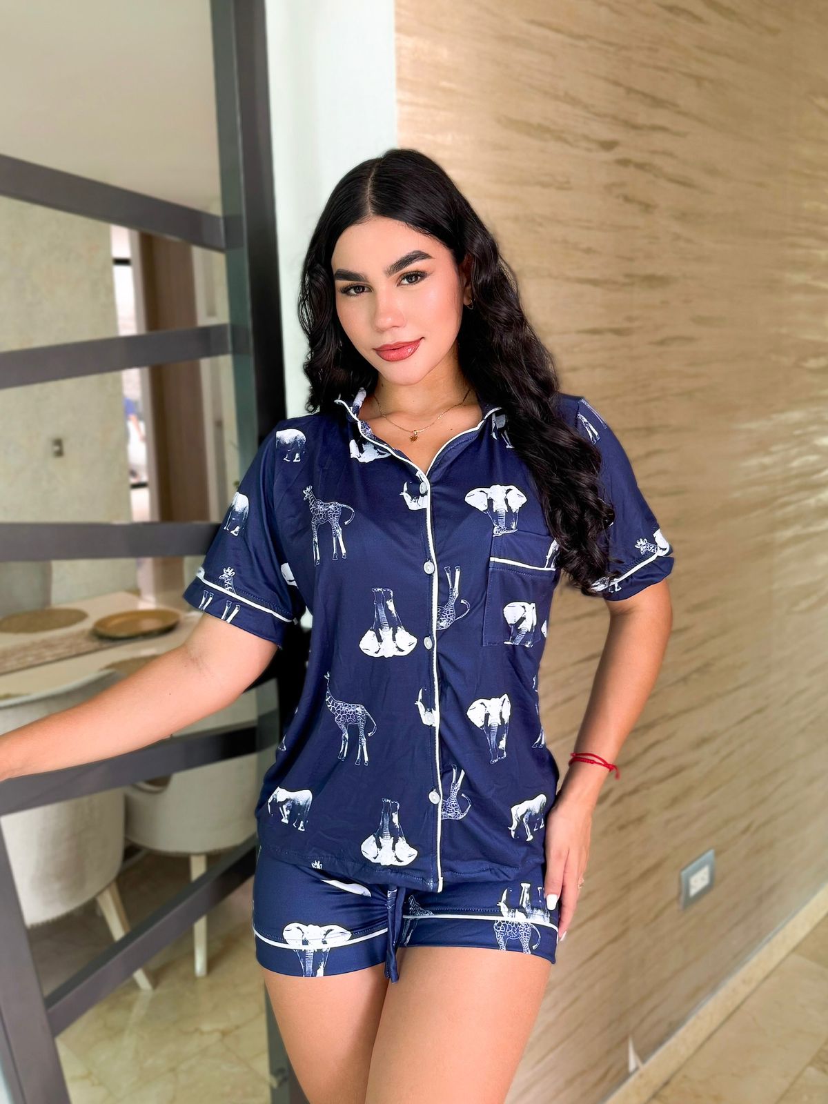 Pijama Referencia Botones Short Referencia Jirafa Elefante Azul