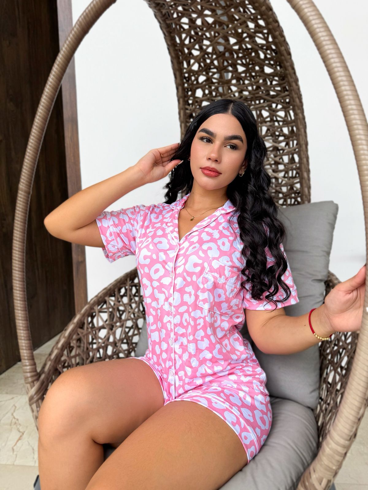 Pijama Referencia Botones Short Referencia Print Rosa