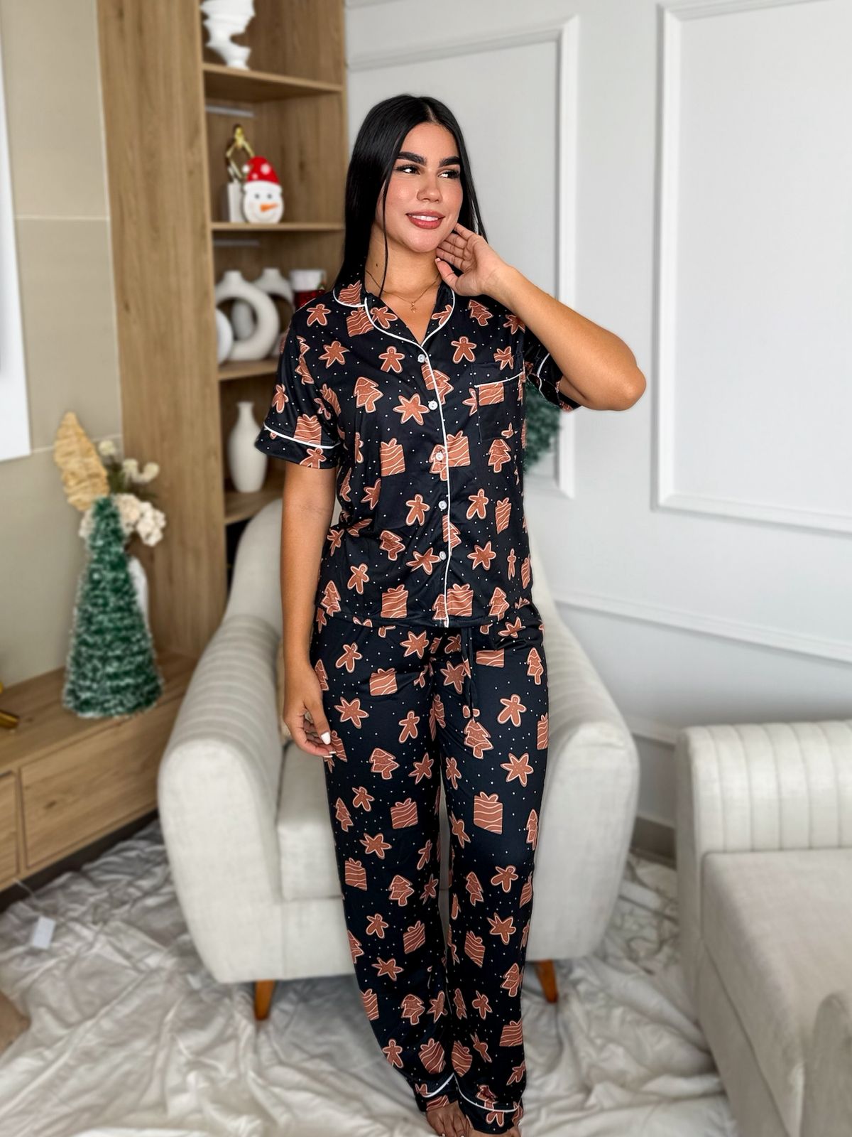Pijama navideña de DAMA botones PANTALON referencia JENJIBRE