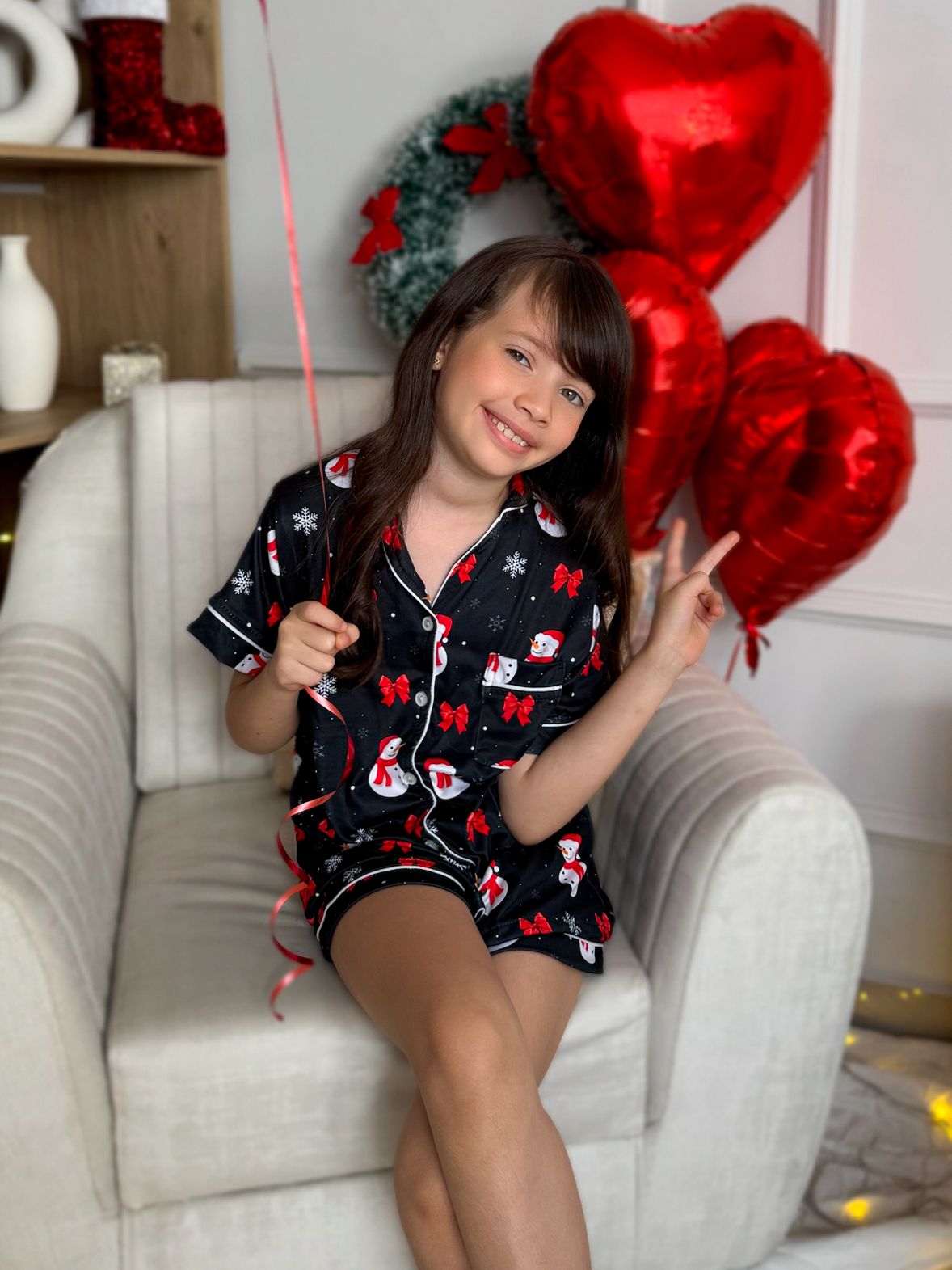 Pijama navideña de NIÑA botones SHORT referencia NEGRO MUÑECO