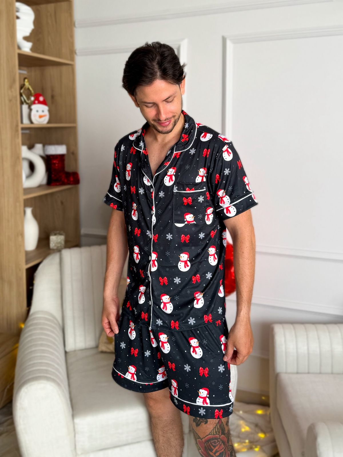 Pijama navideña de CABALLERO botones PANTALONETA referencia NEGRO MUÑECO