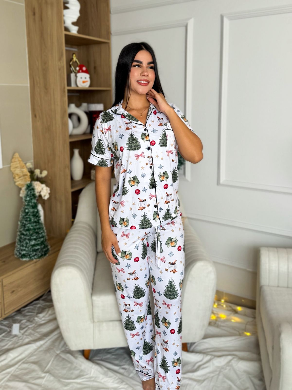 Pijama navideña de DAMA botones PANTALON referencia ARBOL NAVIDEÑO