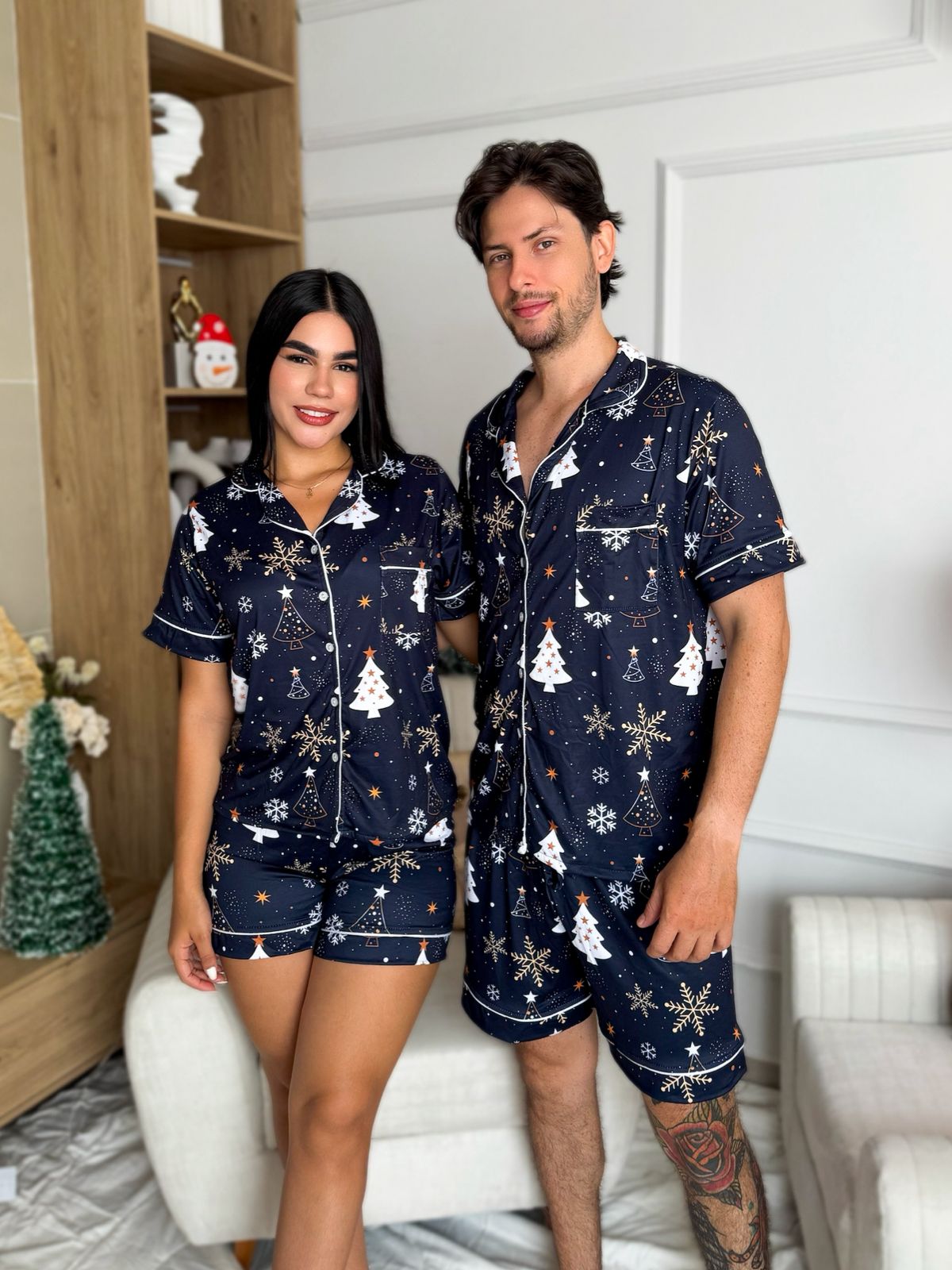 Pijama navideña de CABALLERO botones PANTALONETA referencia ARBOL NAVIDAD AZUL