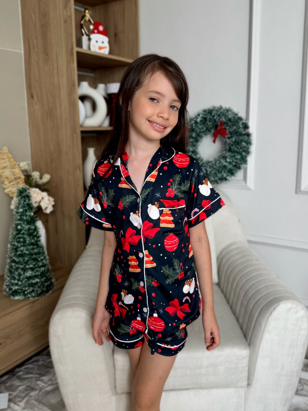 Pijama navideña de NIÑA botones SHORT referencia CORBATAS