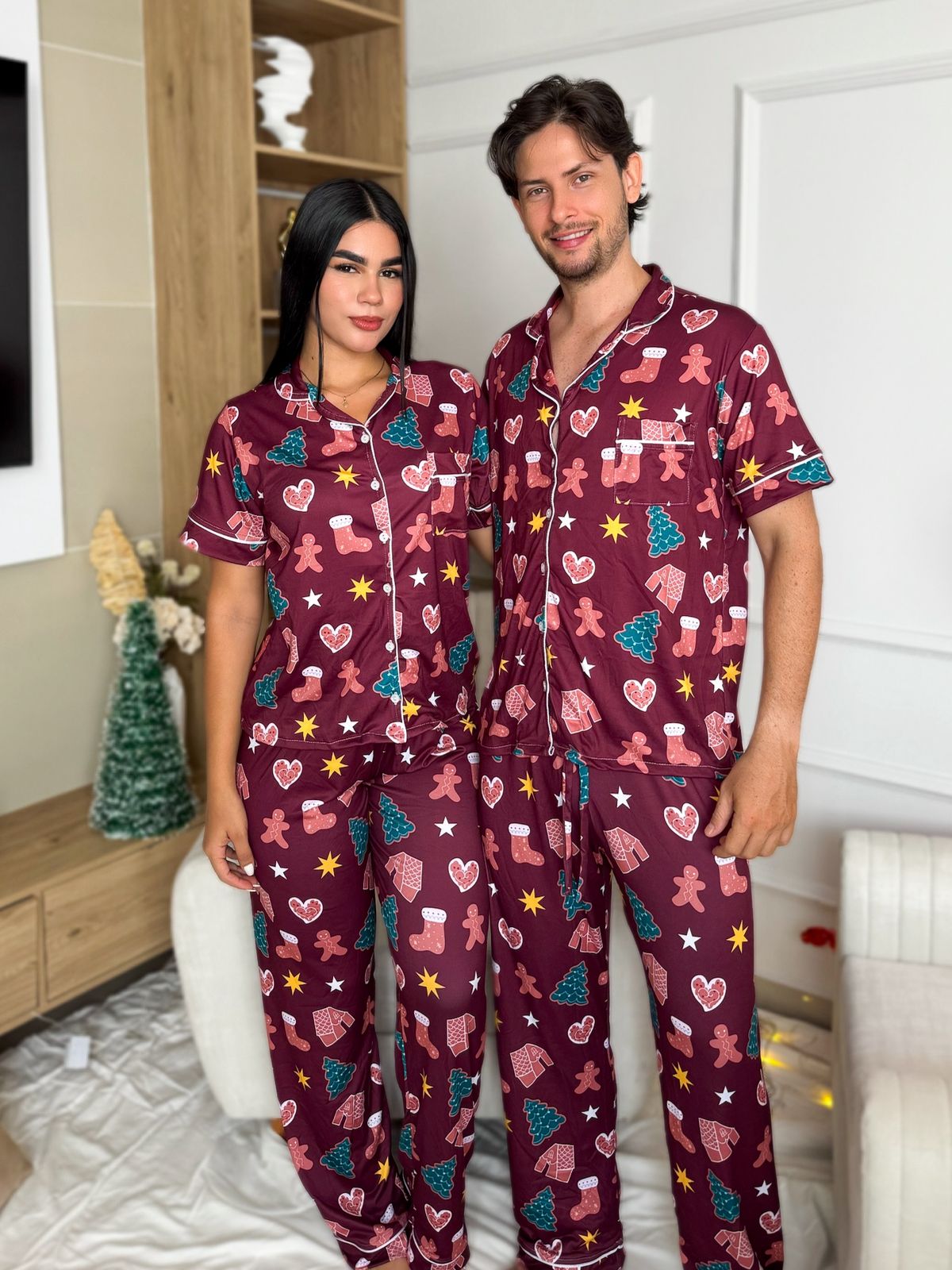Pijama navideña de CABALLERO botones PANTALON referencia VINOTINTO NAVIDAD
