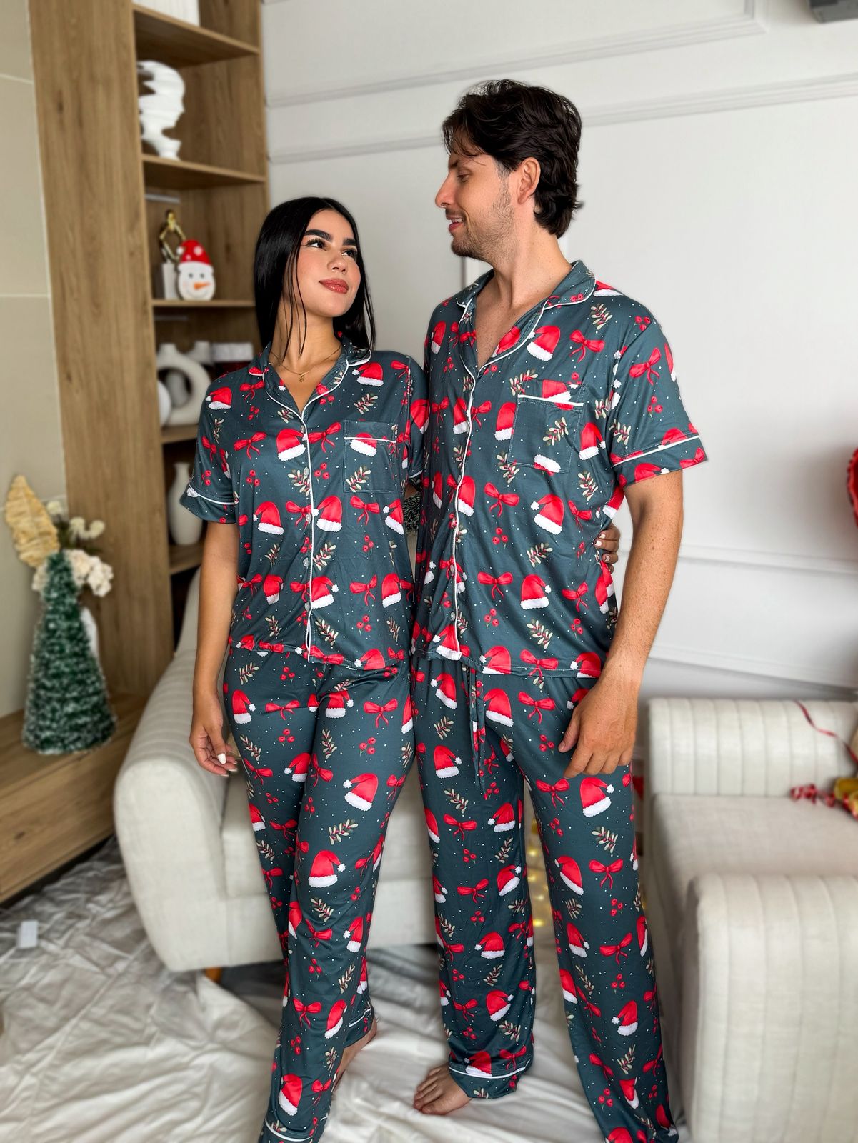 Pijama navideña de CABALLERO botones PANTALON referencia VERDE GORRITOS