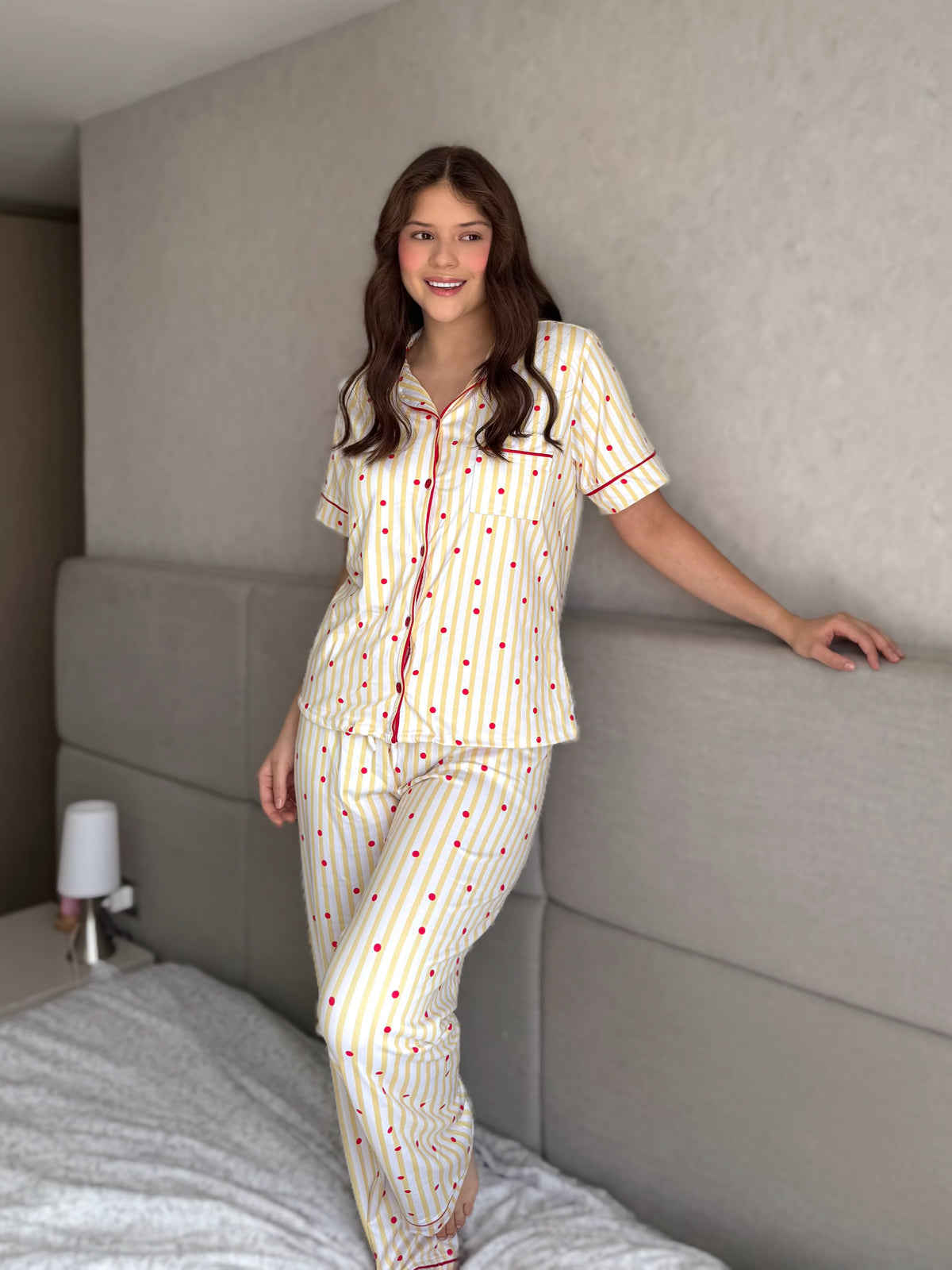 Pijama Botones Pantalón Referencia Rayas Amarillas