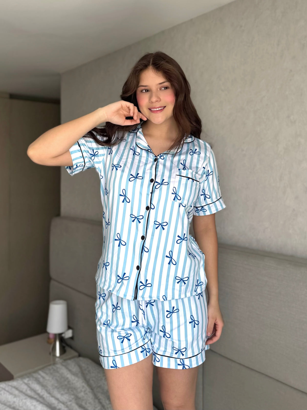 Pijama Botones Short Referencia Rayas Azules