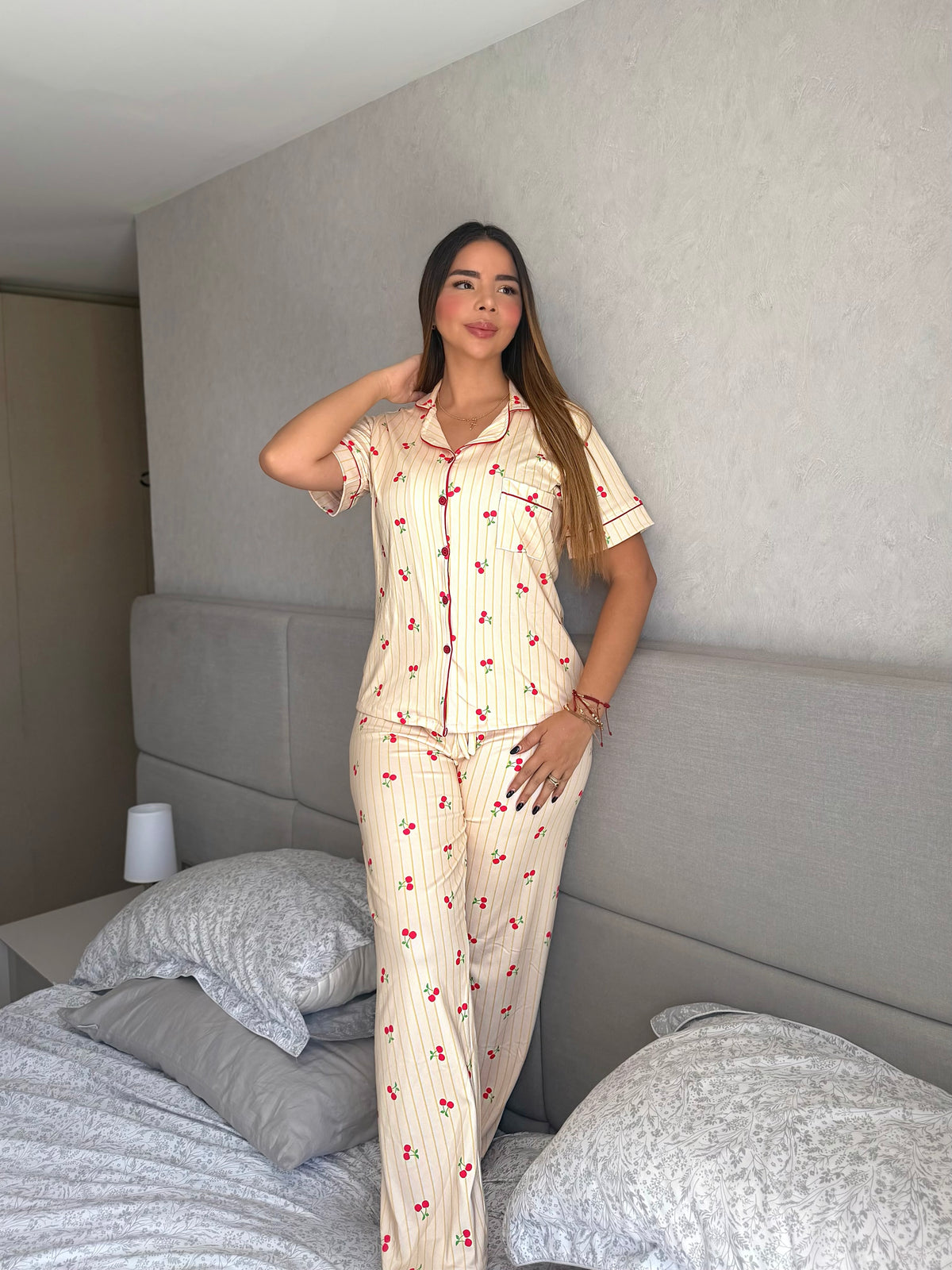 Pijama Botones Pantalón Referencia Amarillo Corazón