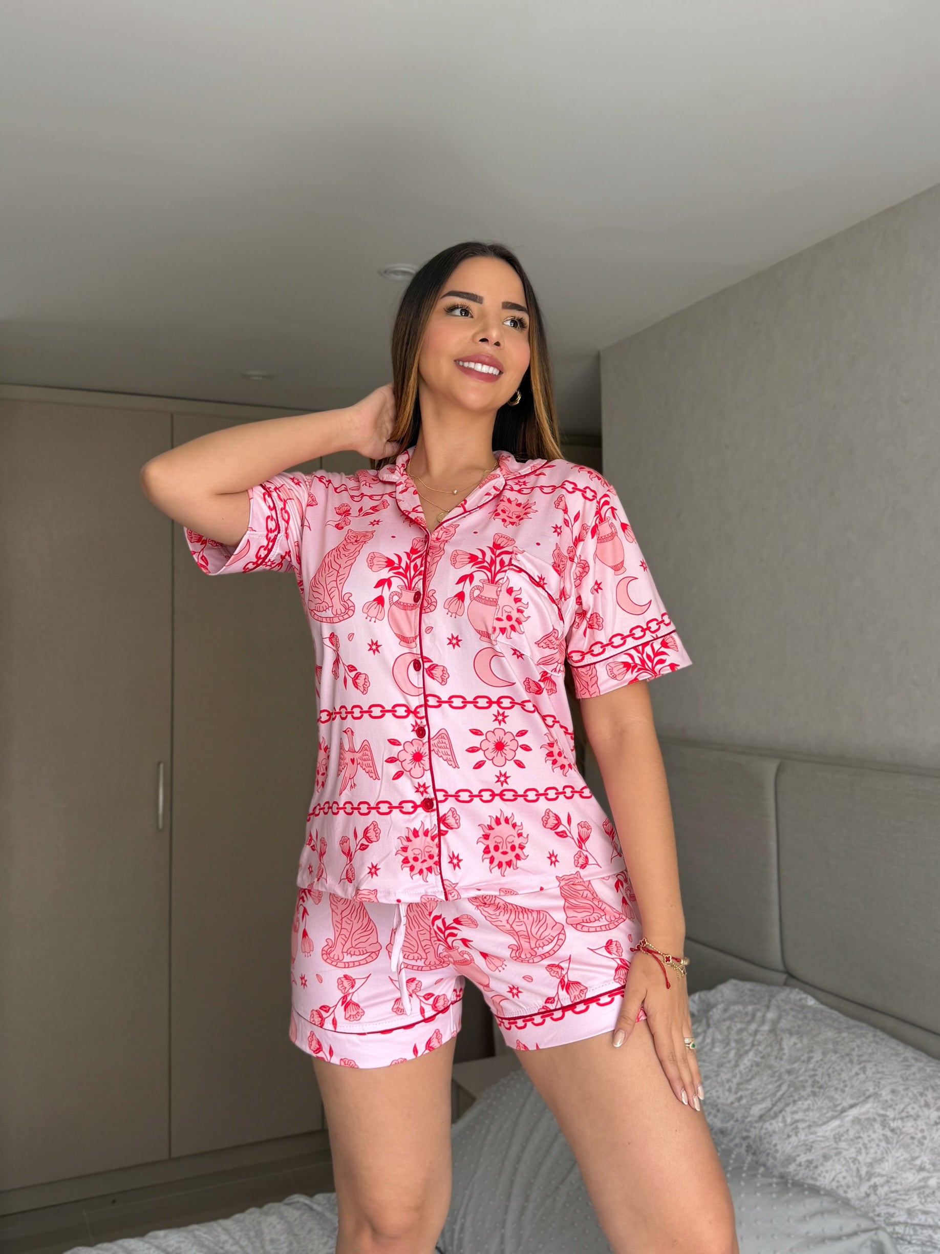 Pijama Referencia Botones Tigre Rosa