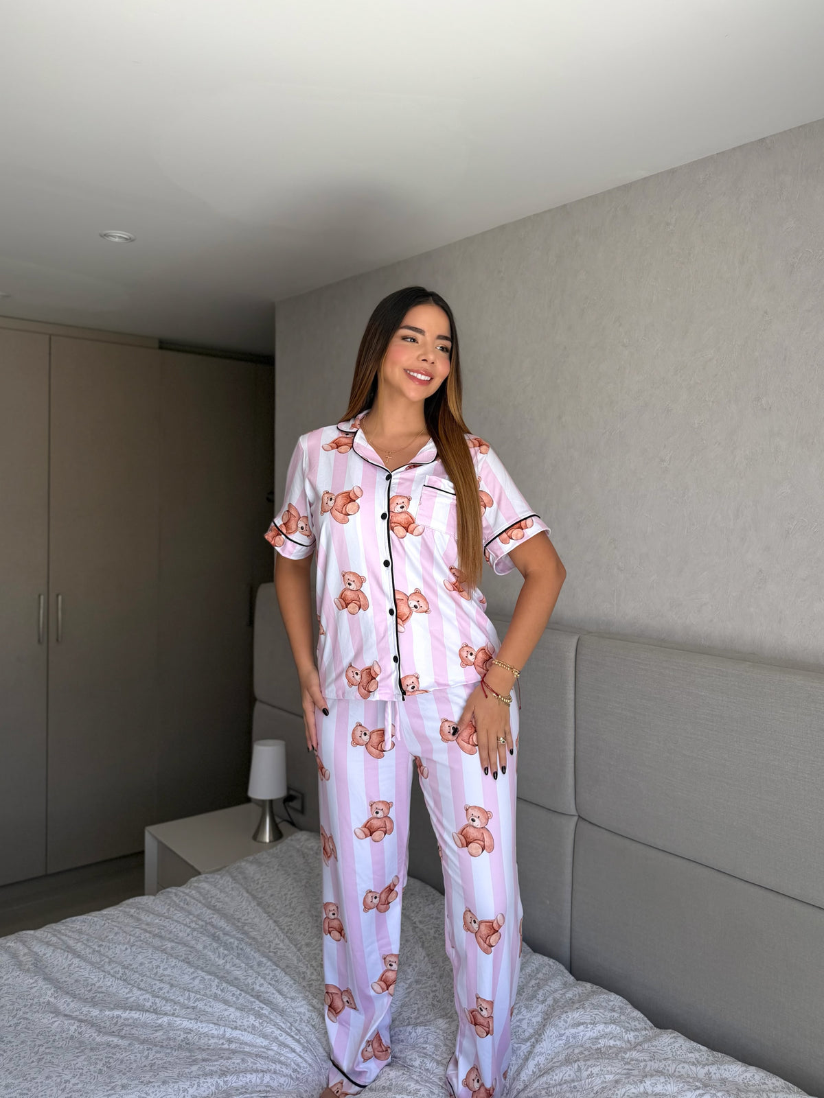 Pijama Botones Pantalón Referencia Rayas Ositos