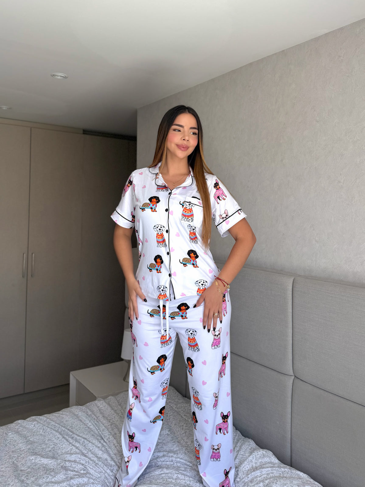Pijama  Botones Pantalón Referencia Perritos Print