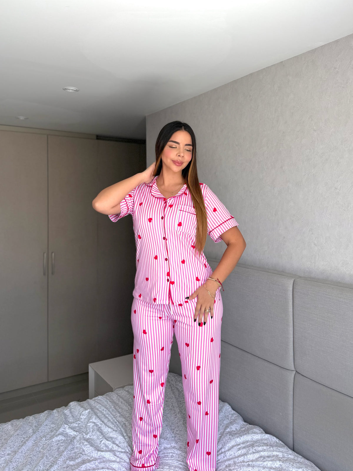 Pijama  Botones Pantalón Referencia Corazón Rayas