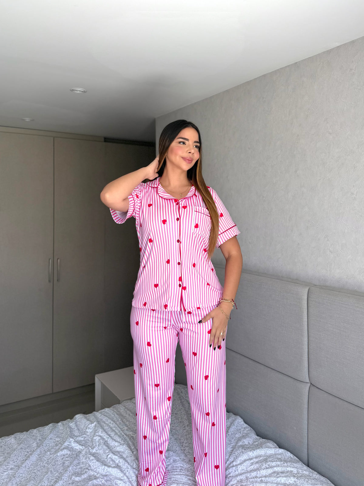 Pijama  Botones Pantalón Referencia Corazón Rayas