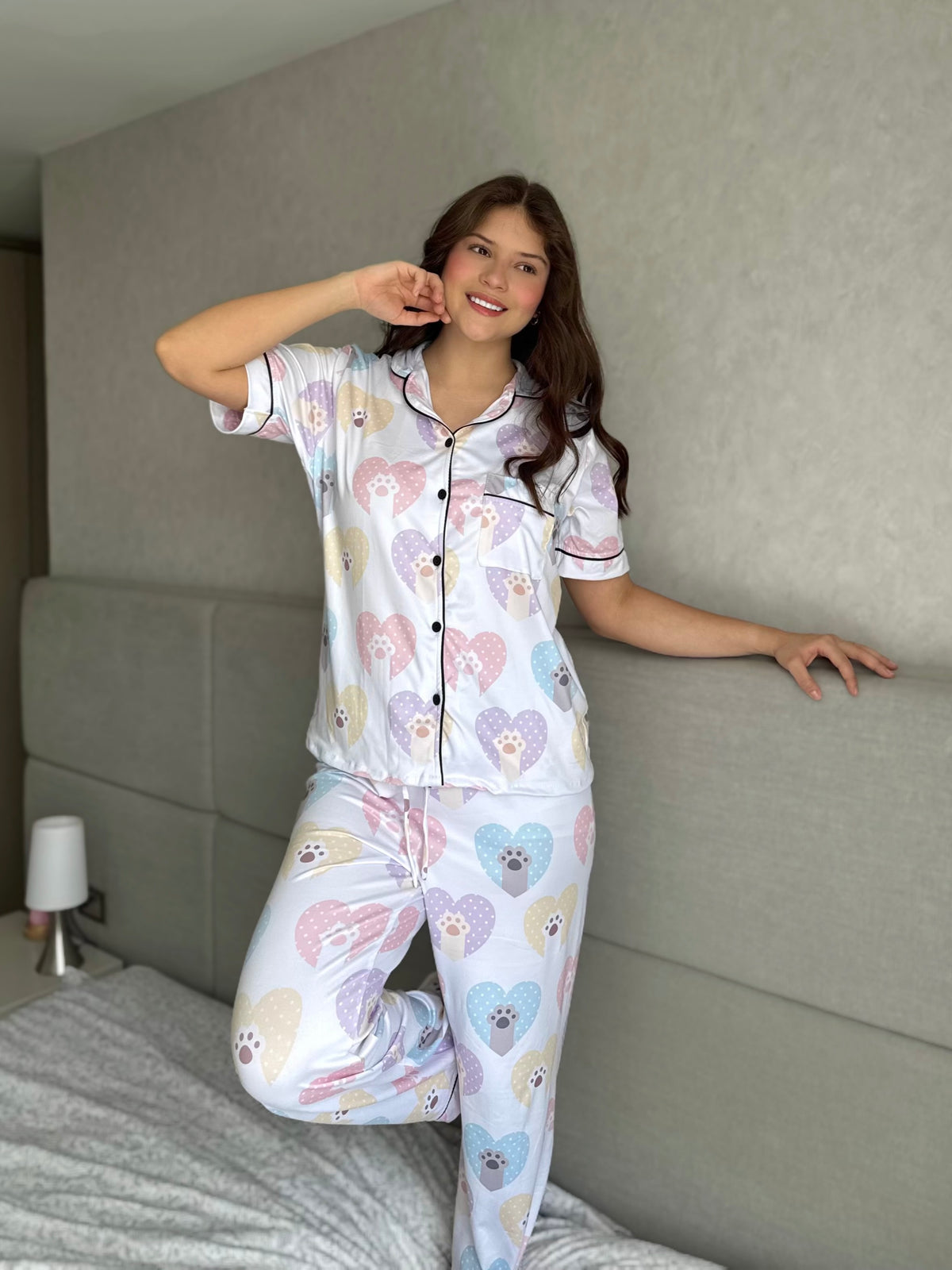 Pijama Botones Pantalón Referencia Mano Gatito