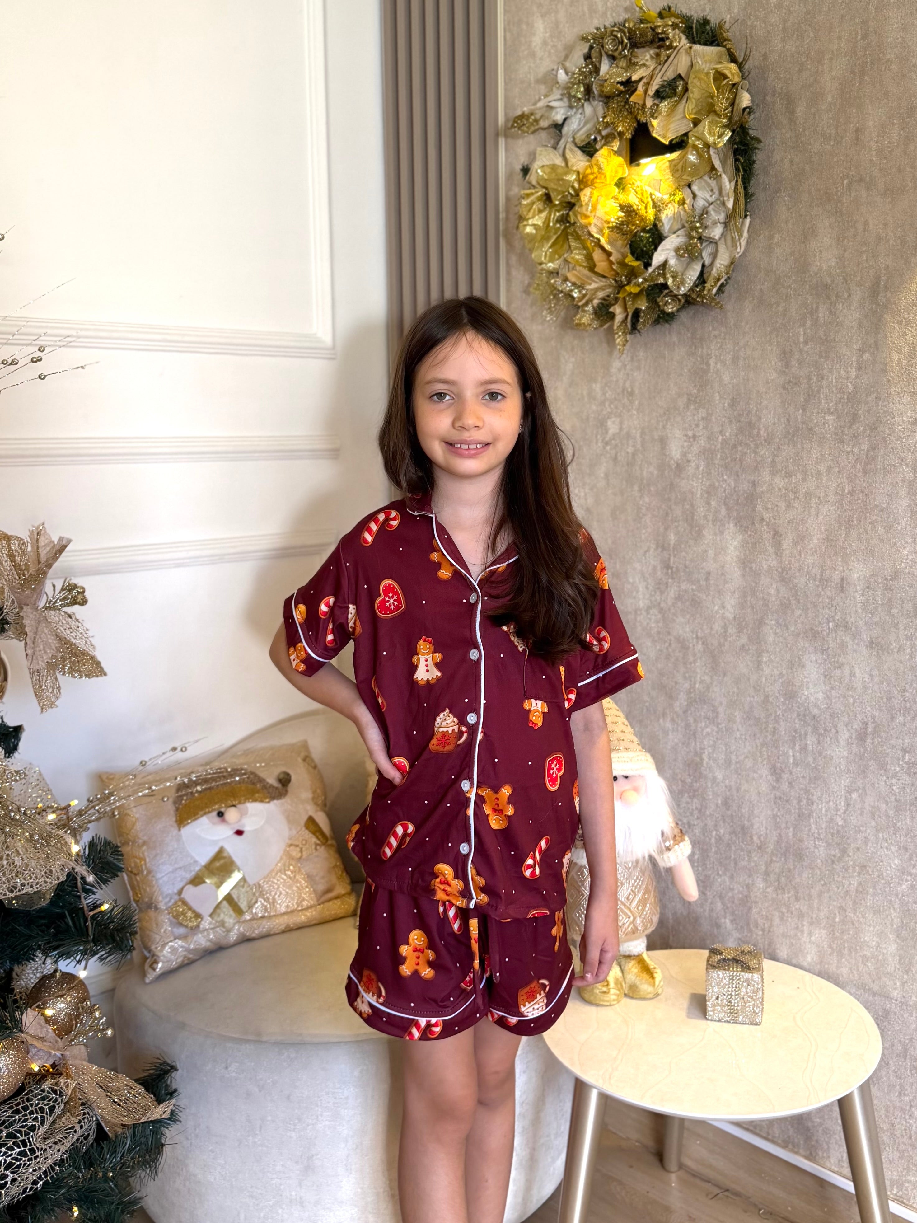 Pijama Navideña de Niños botones Short referencia Vino Navidad