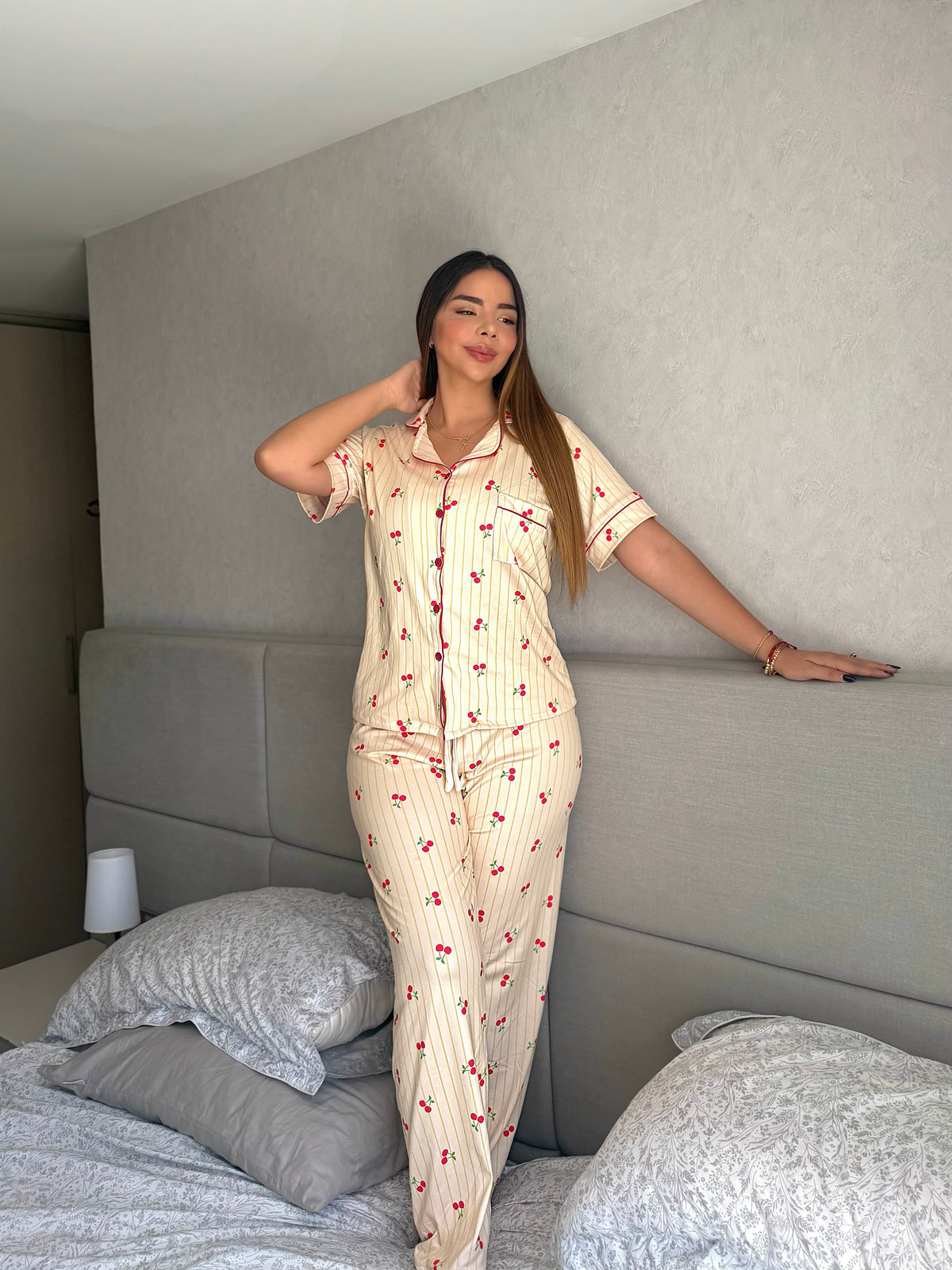 Pijama Botones Pantalón Referencia Amarillo Corazón