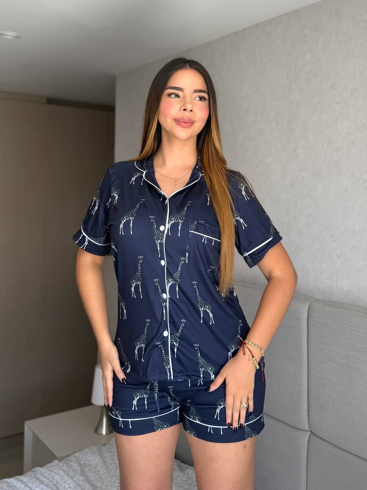 Pijama Referencia Botones Short Jirafa Azul