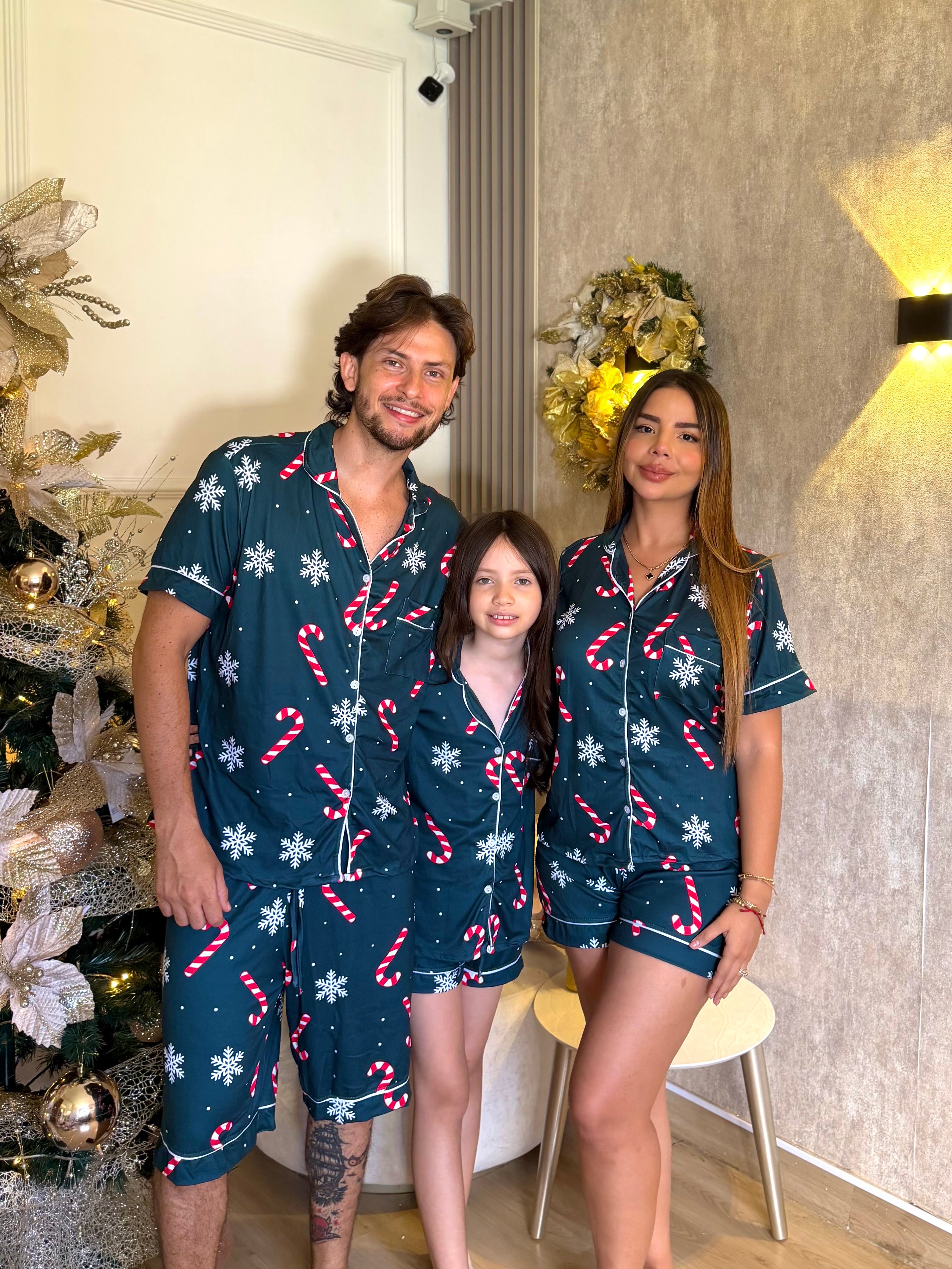 Pijama Navideña de Dama botones Short referencia Verde Navideño