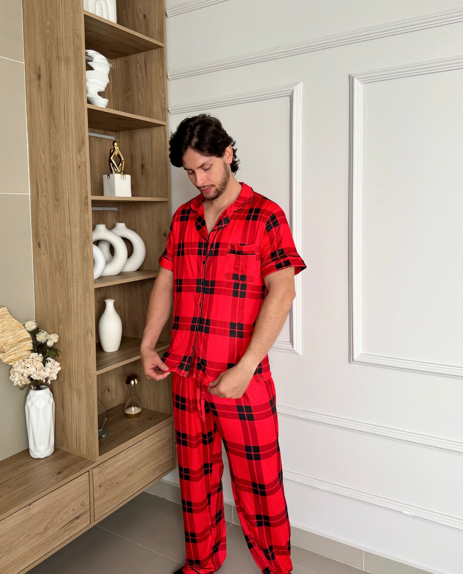 Pijama Botones Hombre Pantalón Cuadros Pareja