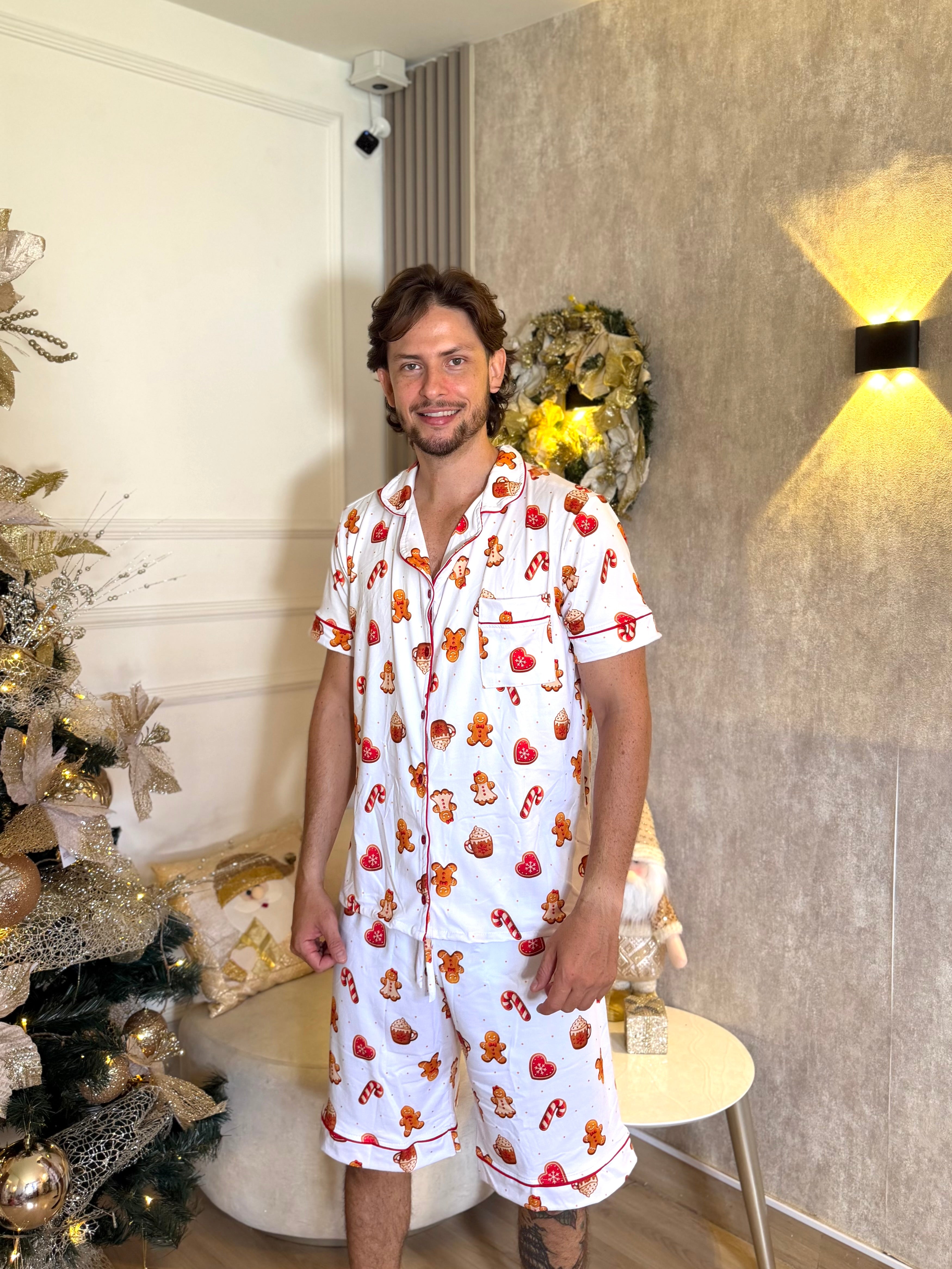 Pijama Navideña de Caballero botones Pantaloneta referencia Galleta