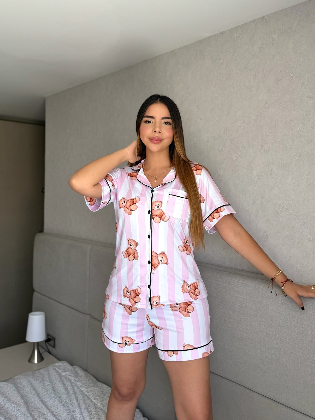 Pijama Referencia Botones Short Rayas Ositos
