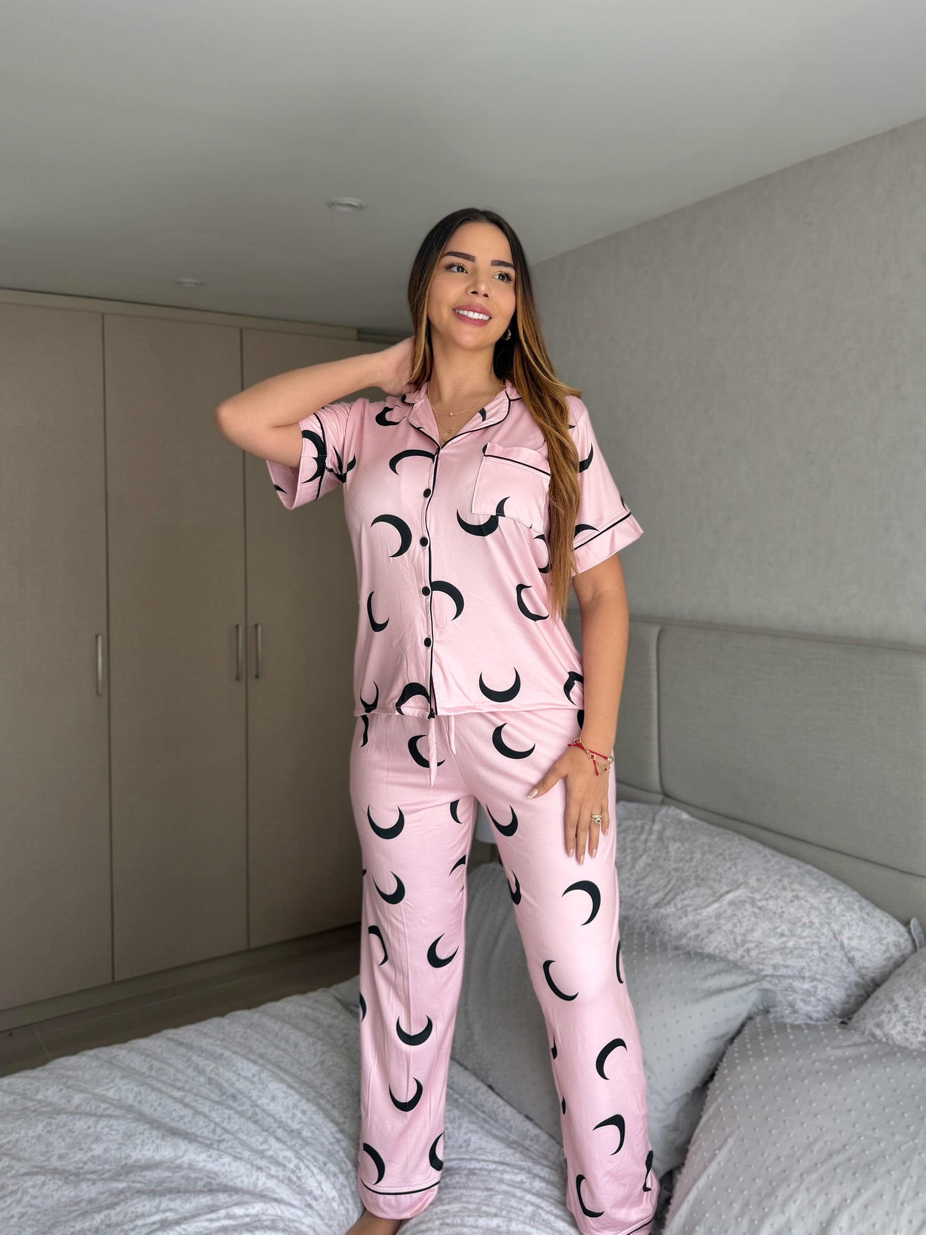 Pijama Referencia Botones Pantalón Referencia Lunas Rosa