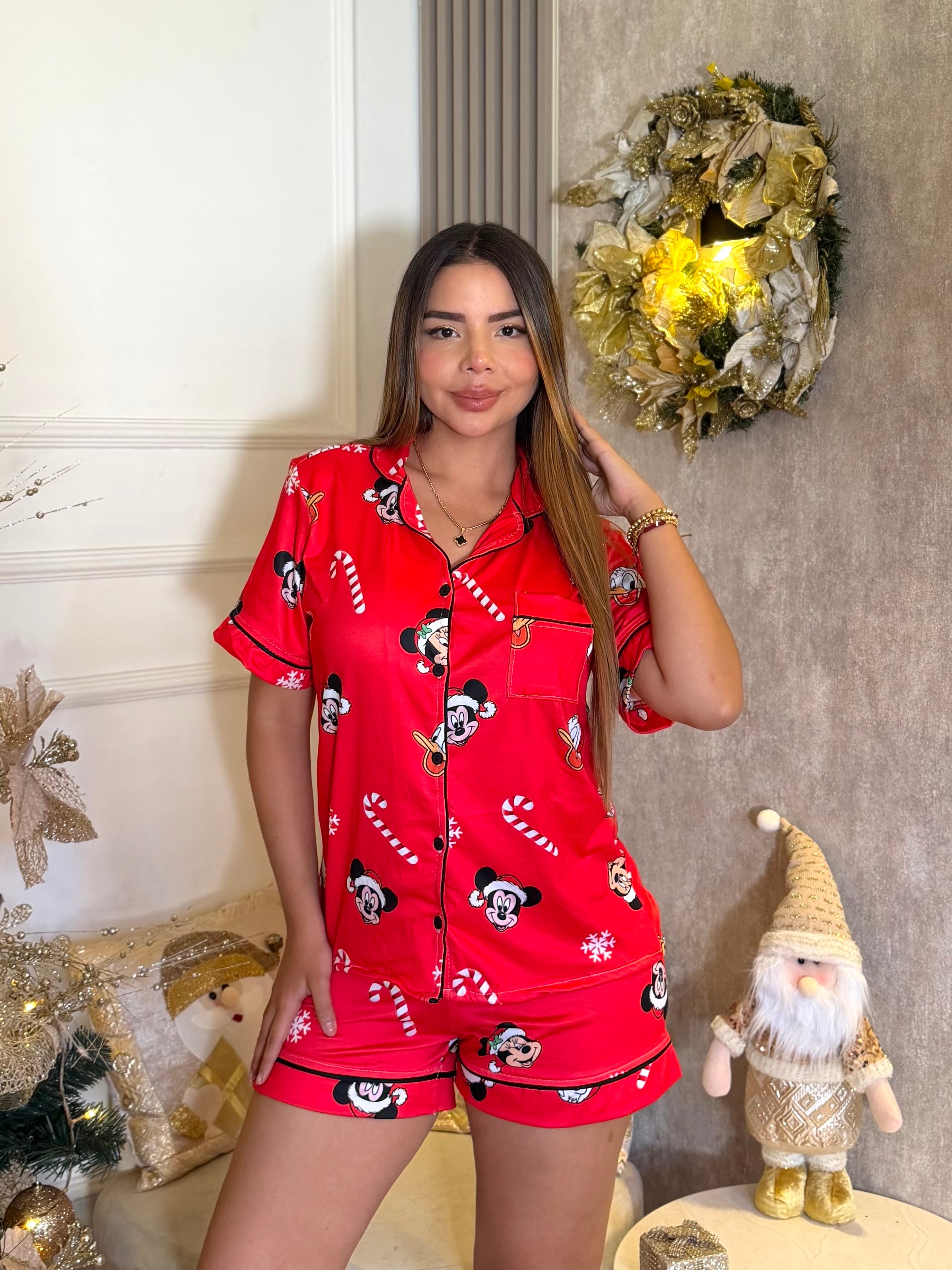 Pijama Navideña de DAMA botones Short referencia Mickey